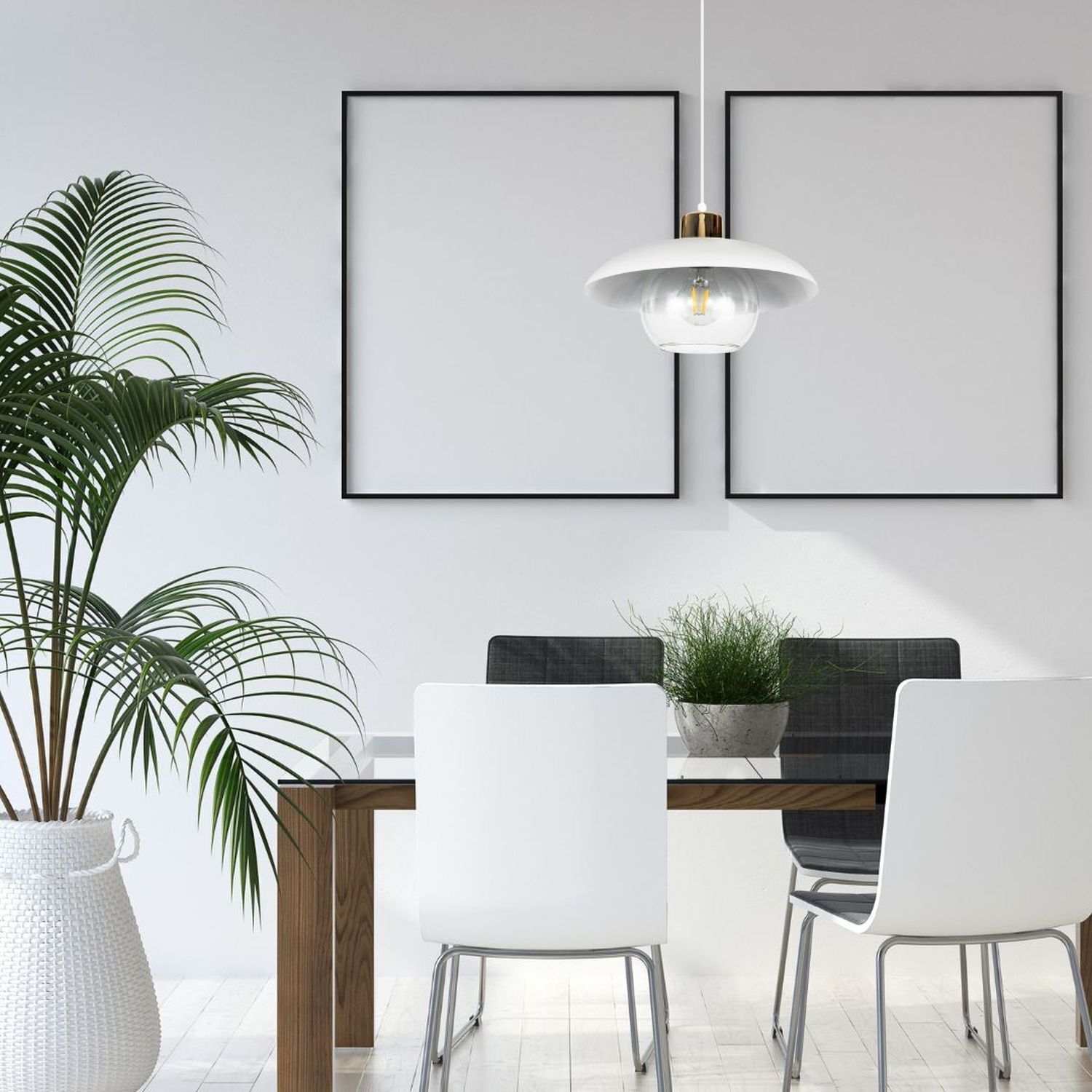 Suspension ronde verre clair métal E27 Ø30 cm blanc Speisesaal, Esstisch, Tisch, Innenarchitektur, Pflanze