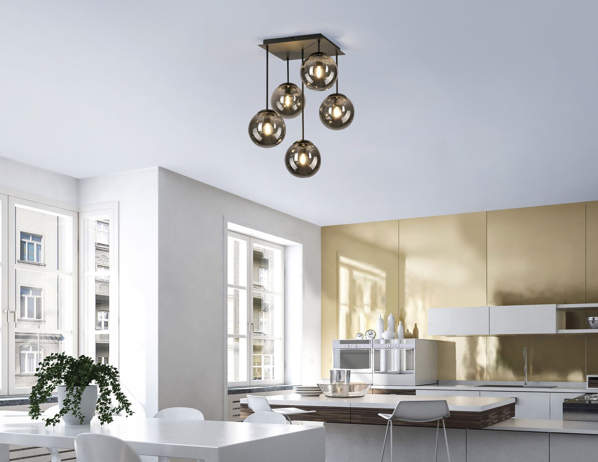 Plafonnier confortable métal verre fumé L:39 cm E14 Drinnen, Innenarchitektur, Leuchte, Küche, Esstisch