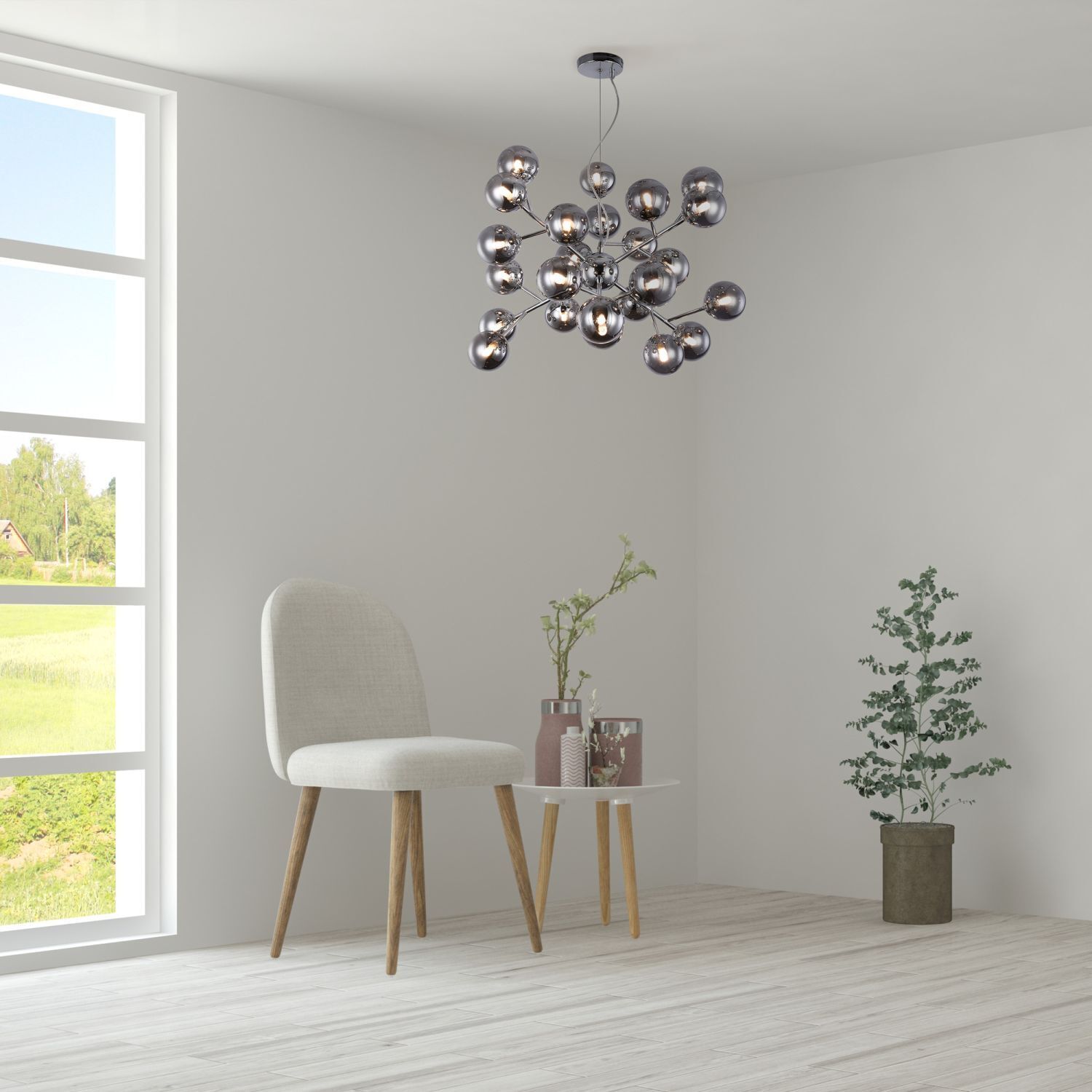 Suspension Métal Verre fumé L : 65 cm Chrome Gris fumé