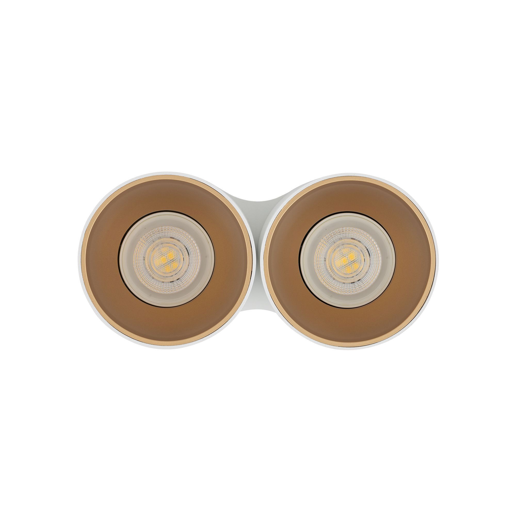 Kleine Deckenlampe Weiß Gold H:13cm 2x GU10 kompakt Wandlampe, Doppel-Lampe, LED, Stahl-Gehäuse, Cerenkleucht
