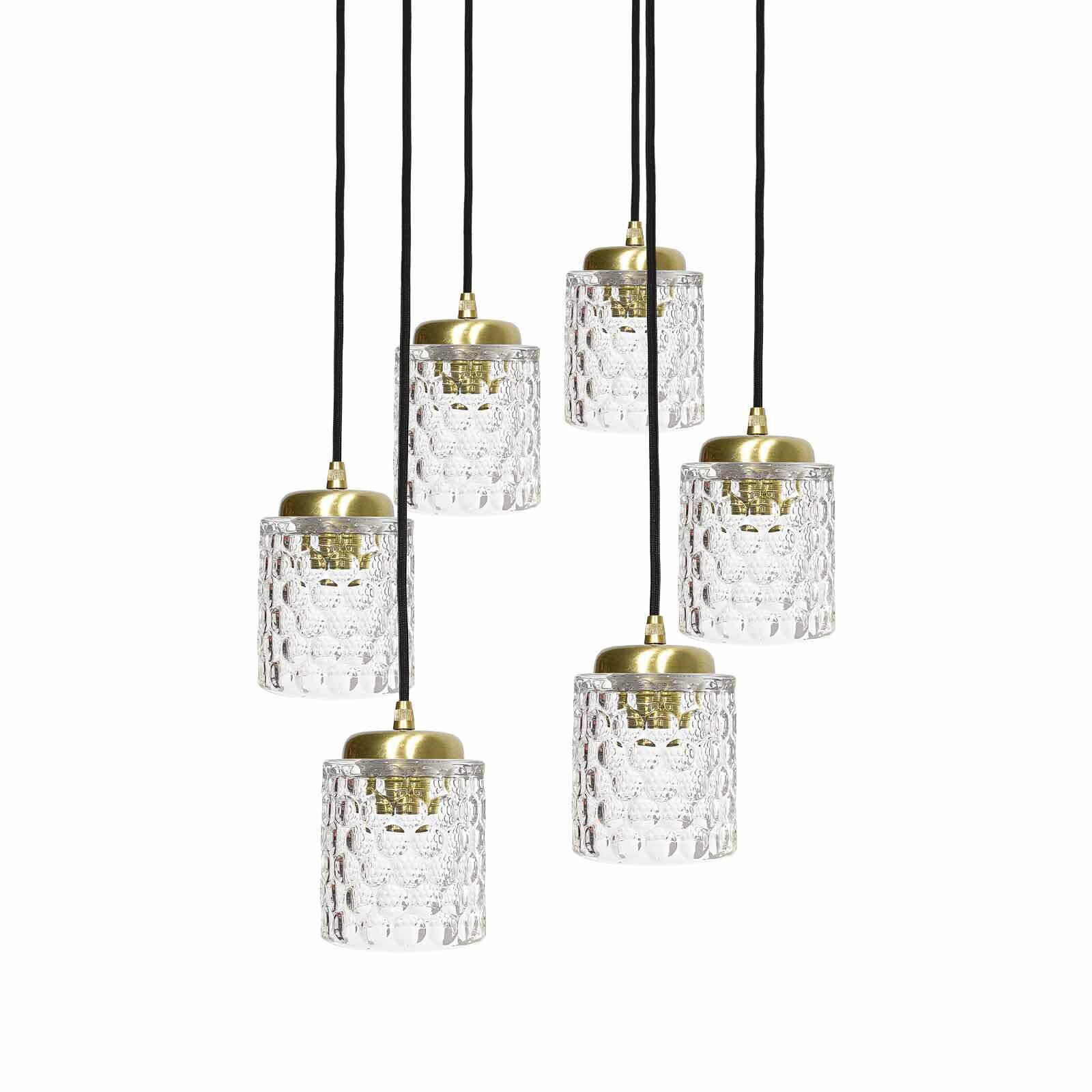 Suspension laiton fer verre 6x E27 en noir clair Leuchter, Lampe