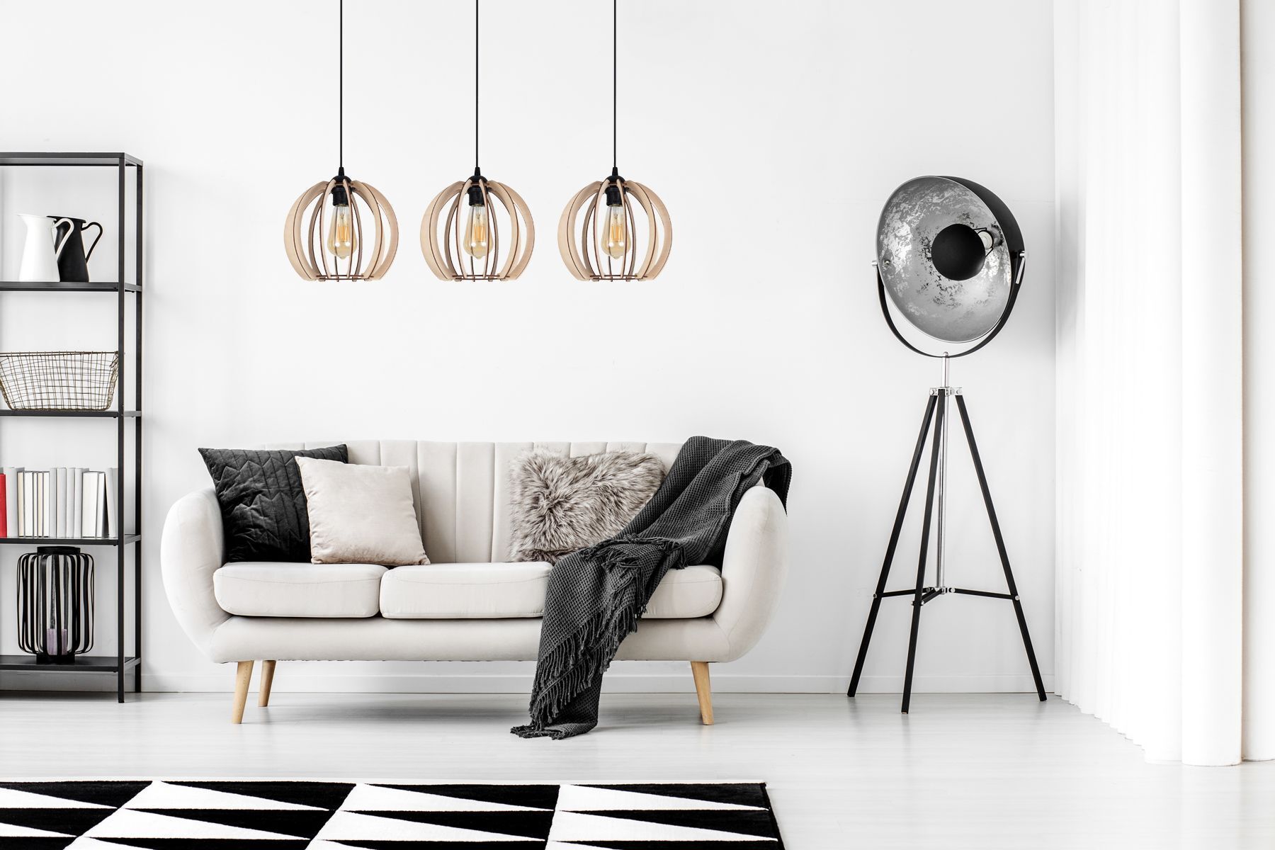 Longue lampe à suspendre bois métal E27 L:80 cm confortable Lampe, Dekoration für Zuhause, Mobiliar, Wohnzimmer, Innenarchitektur