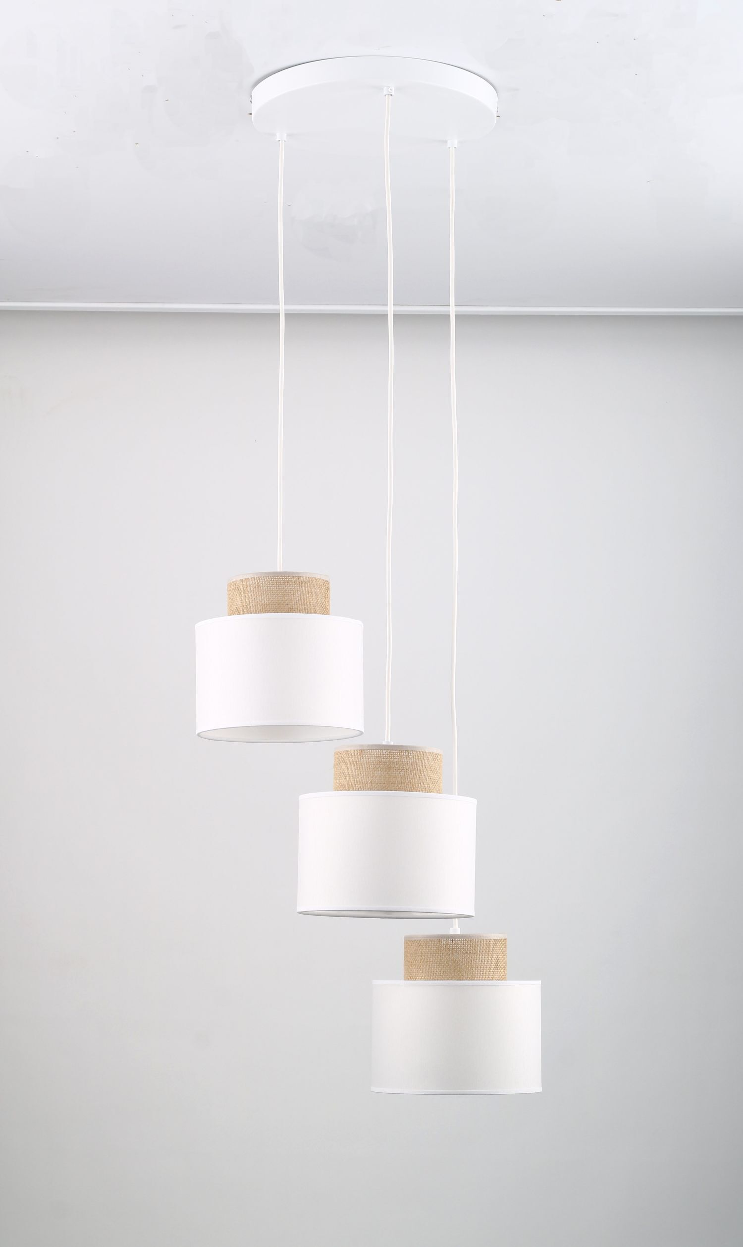 Pendelleuchte verstellbar Stoff Jute H: max. 1,1 m 3x E27 Deckenleuchte, Kronleuchter, Lampe