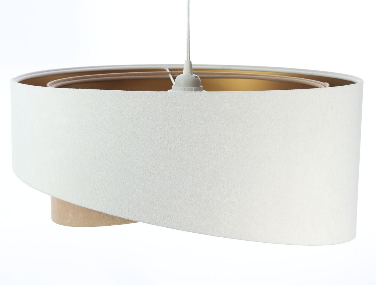 Suspension tissu E27 ronde Ø 50 cm en blanc beige or