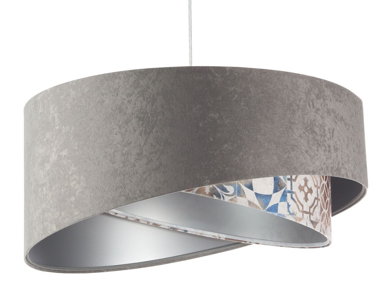 Suspension Abat-jour en tissu Ø 50 cm Gris Beige Argent E27 Lampe