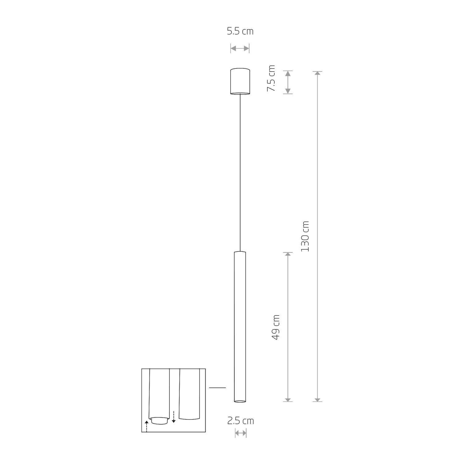 Suspension Ø 2,5 cm G9 en or mat cylindre étroit