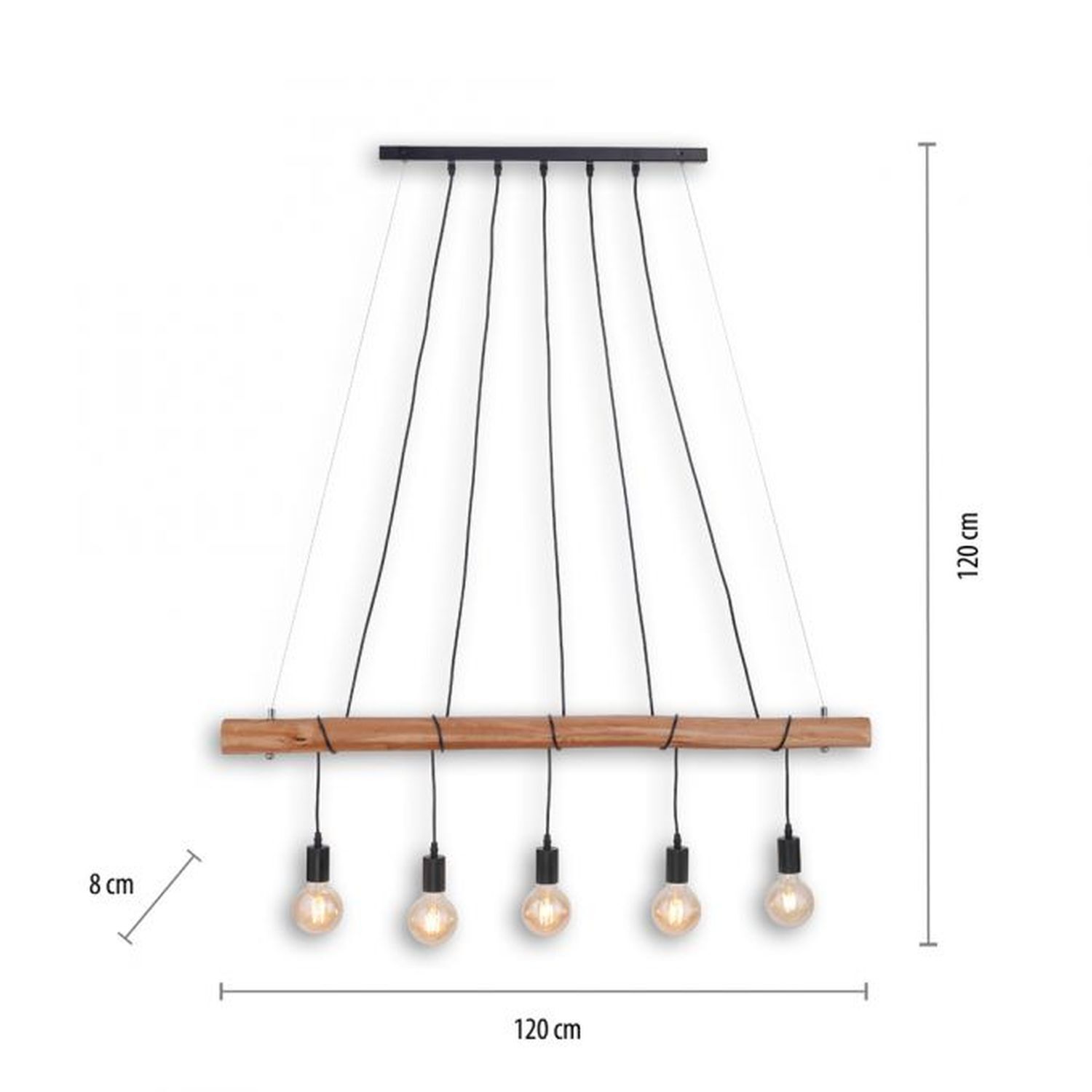 Längliche Pendelleuchte Holz 110 cm E27 Skandinavisch Leuchter, Lampe