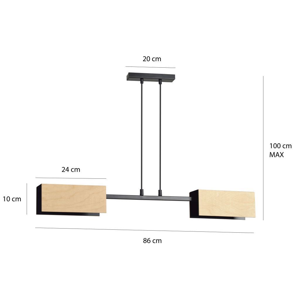 Lampe à suspendre Scandinave Bois Métal 2x E27 Salon