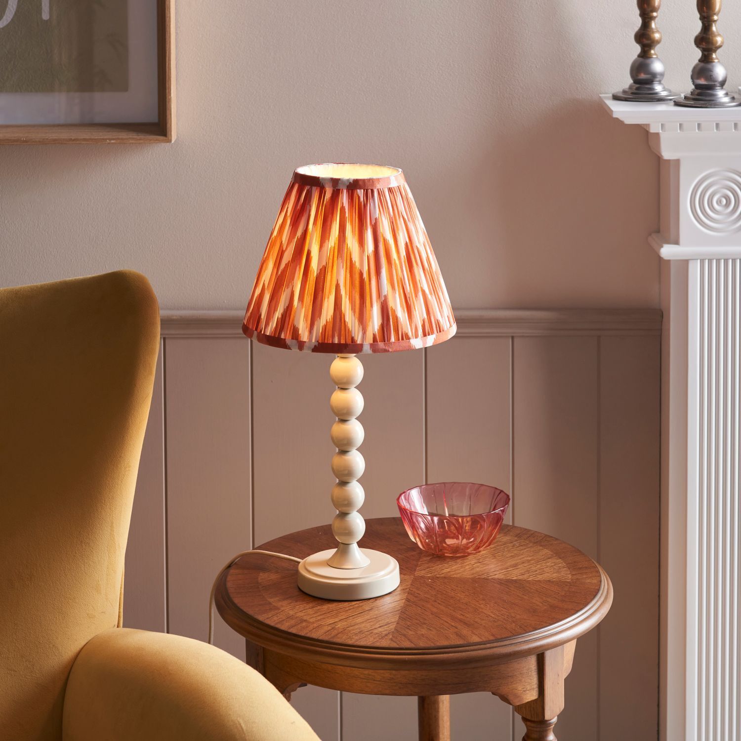 Lampe de table tissu métal 51,5 cm crème abricot à motifs E14