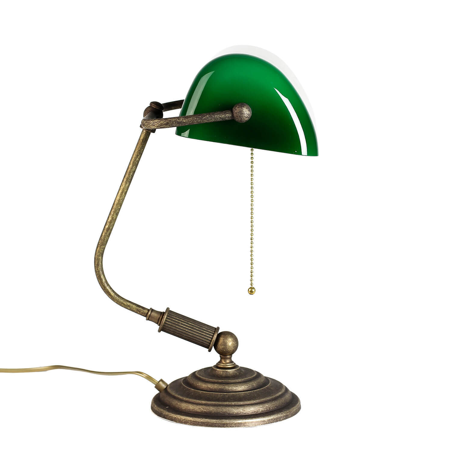 Lampe de banquier Vert en laiton bronze rustique