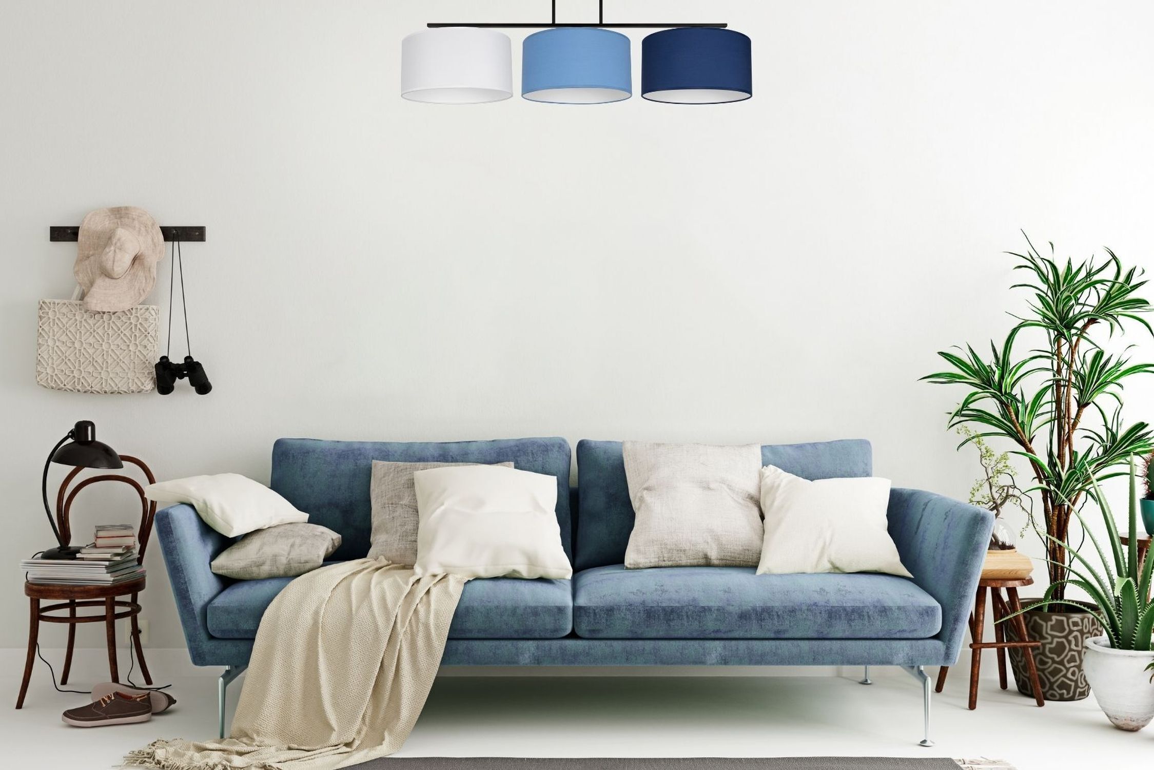 Plafonnier confortable Tissu Blanc Bleu E27 L:100 cm Couch, Wohnzimmer, Kissen, Dekoration für Zuhause, Innenarchitektur