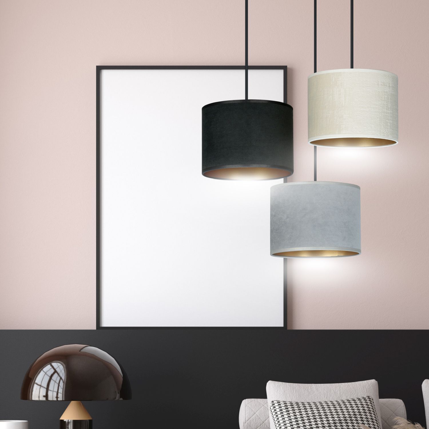 Suspension réglable tissu métal E27 3 flammes CYRIL