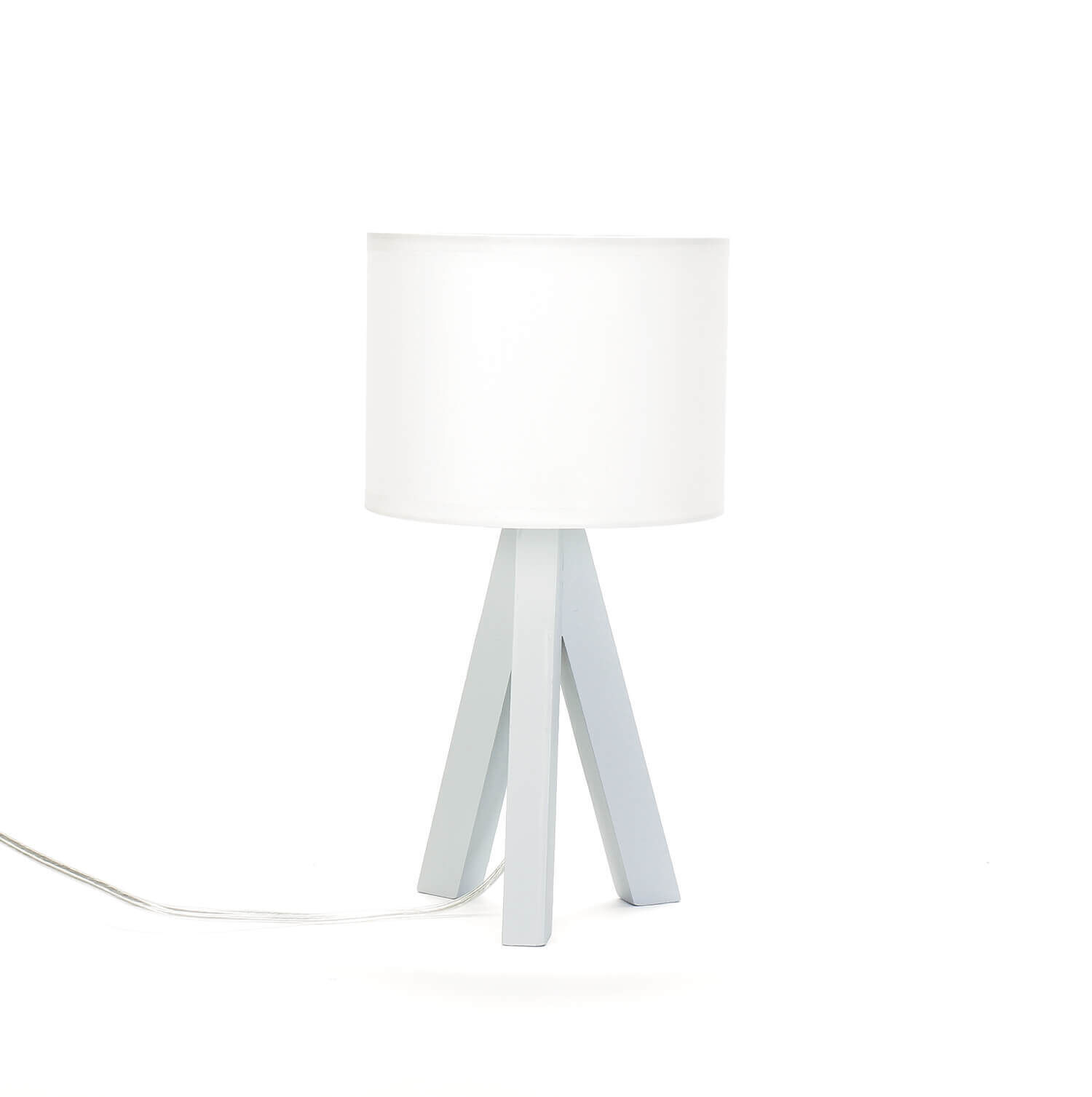 Lampe de chevet E14 Trépied Blanc Tissu Bois