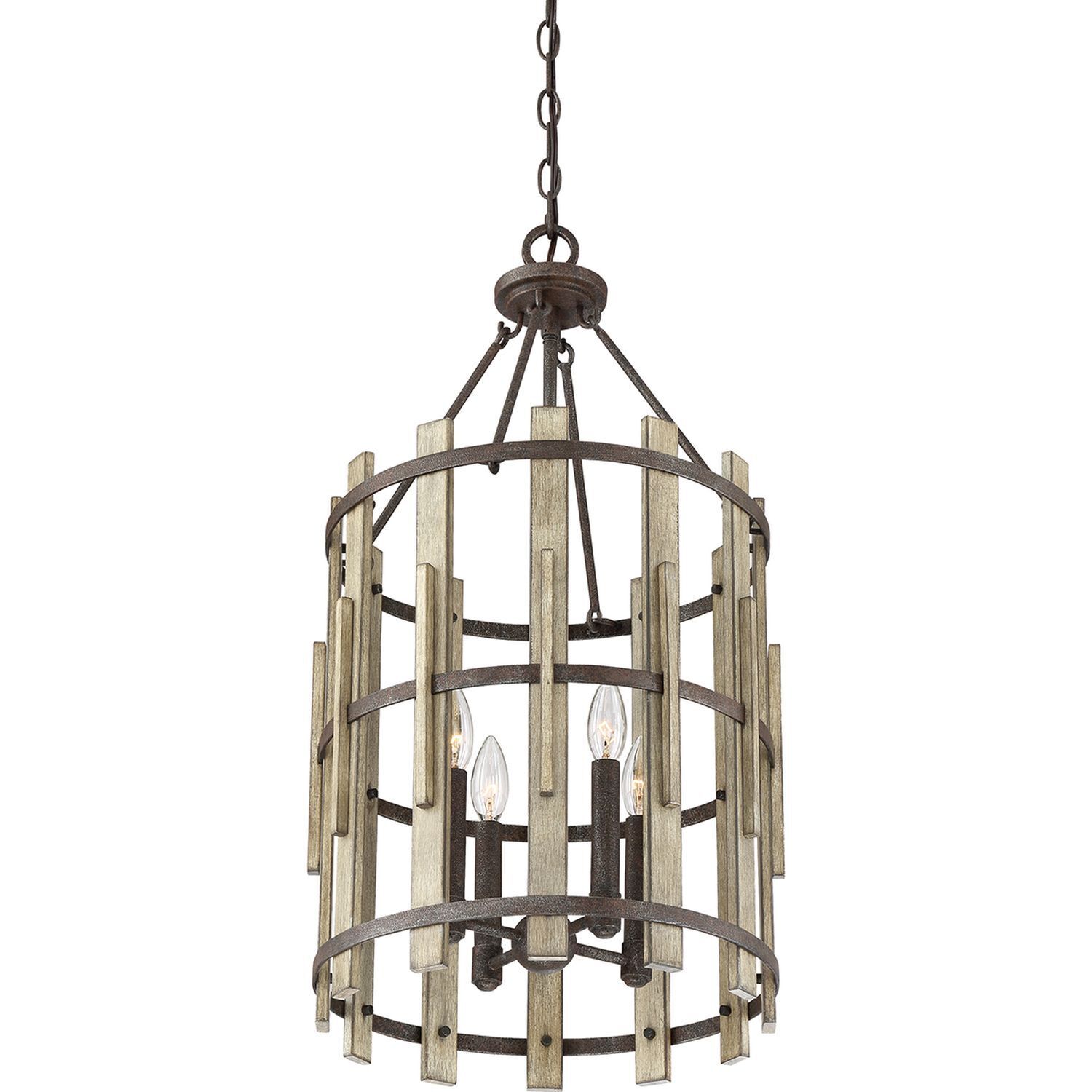 Lampe à suspendre Nature Noir antique Ø38cm Bois Métal