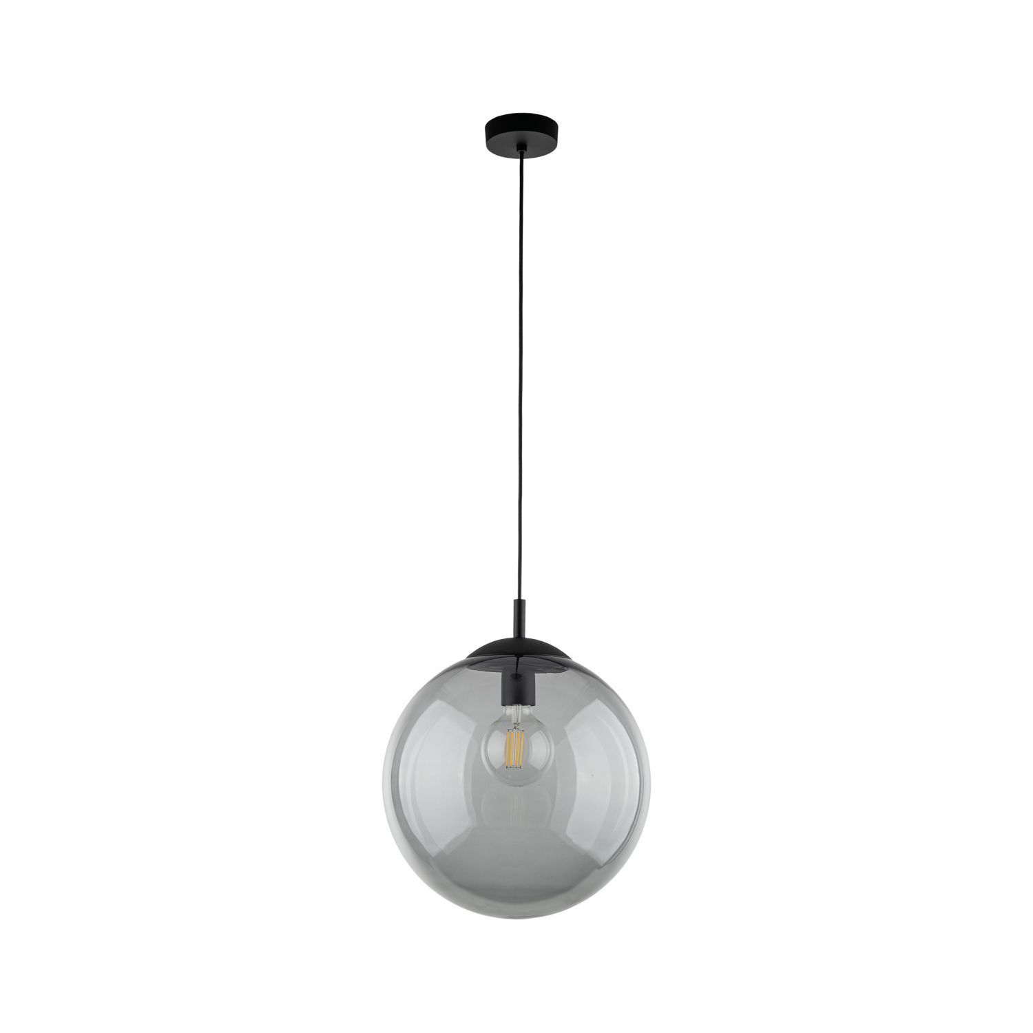 Lampe à suspendre verre fumé métal E27 Ø 35 cm rond Abat-jour sphérique