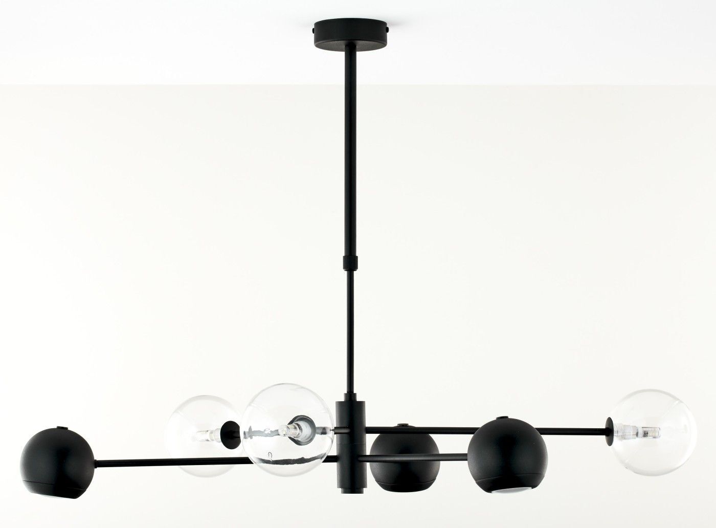 Plafonnier noir métal verre 94 cm long G9 GU10