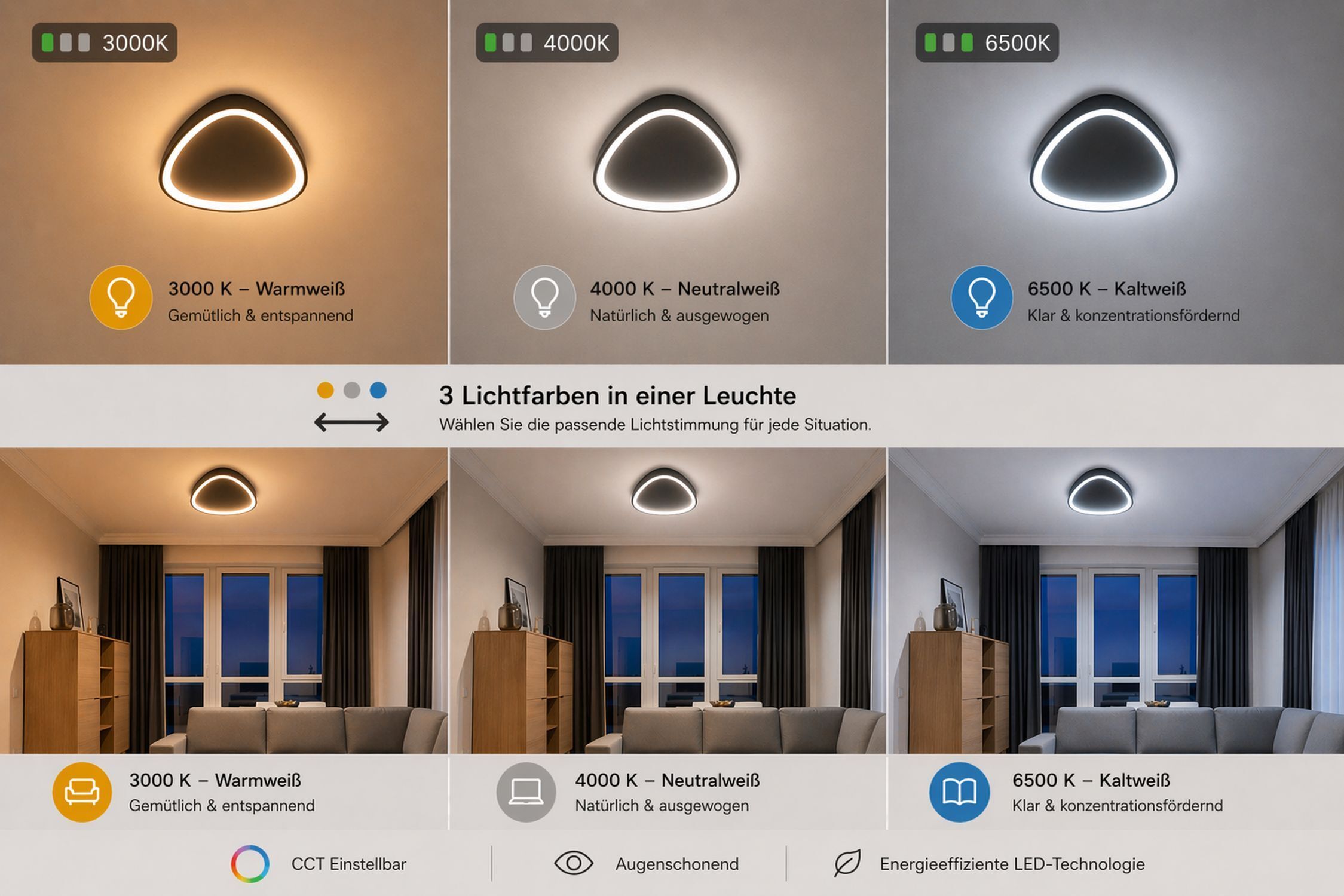 Applique LED noire 40 W dimmable 3000/4000/6500 K LED-Lampe, Wandleuchte, Dreieck-Design, warmweiß, Deckenleuchte