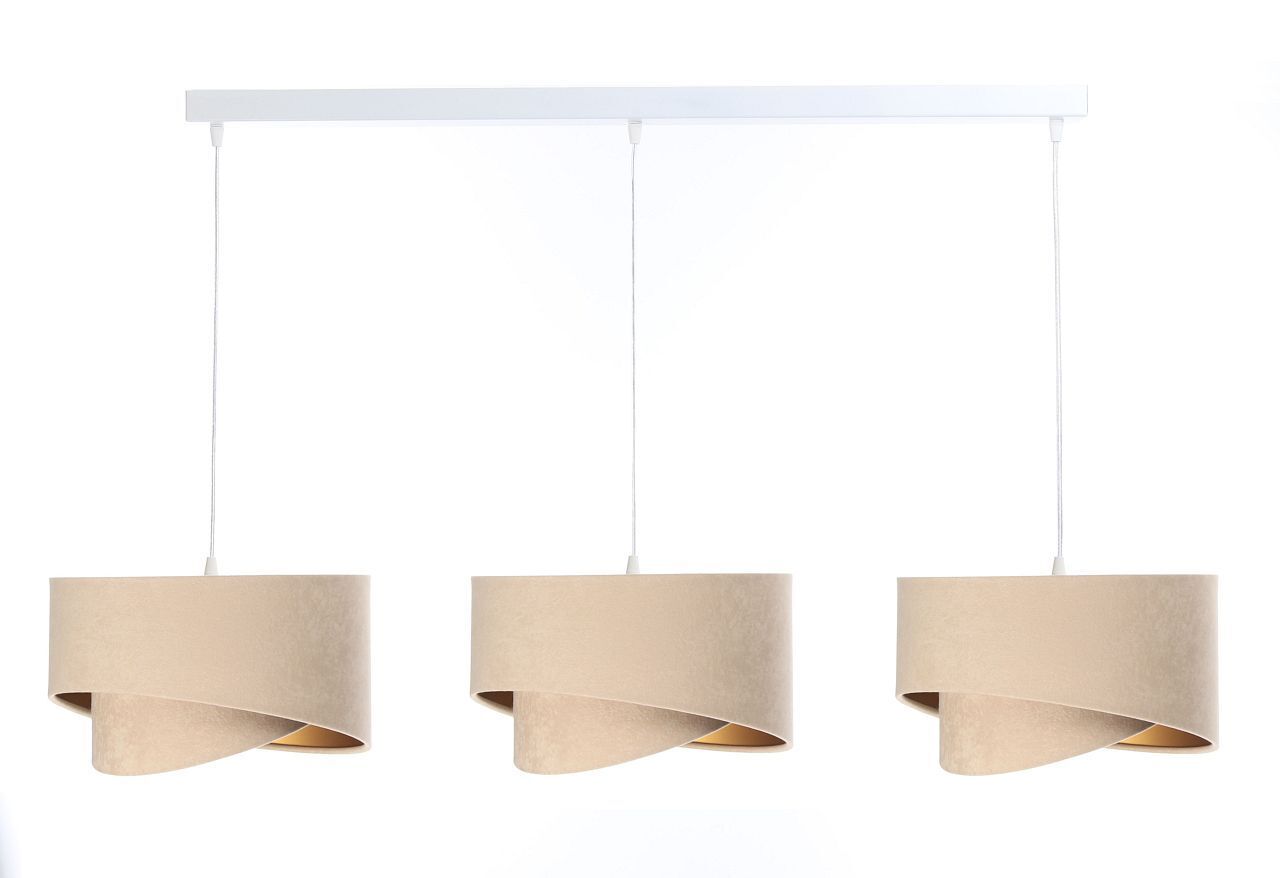 Lampe à suspendre tissu table à manger 3 flammes en blanc beige or E27