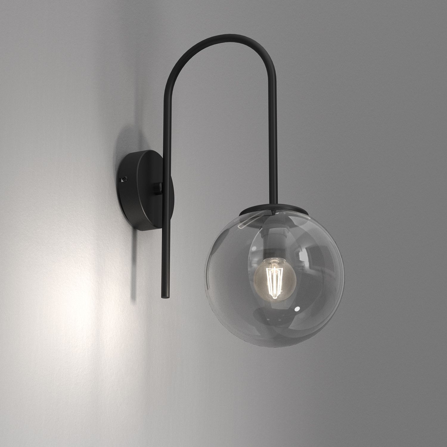 Applique Métal Verre Noir Gris Fumé Laiton E14