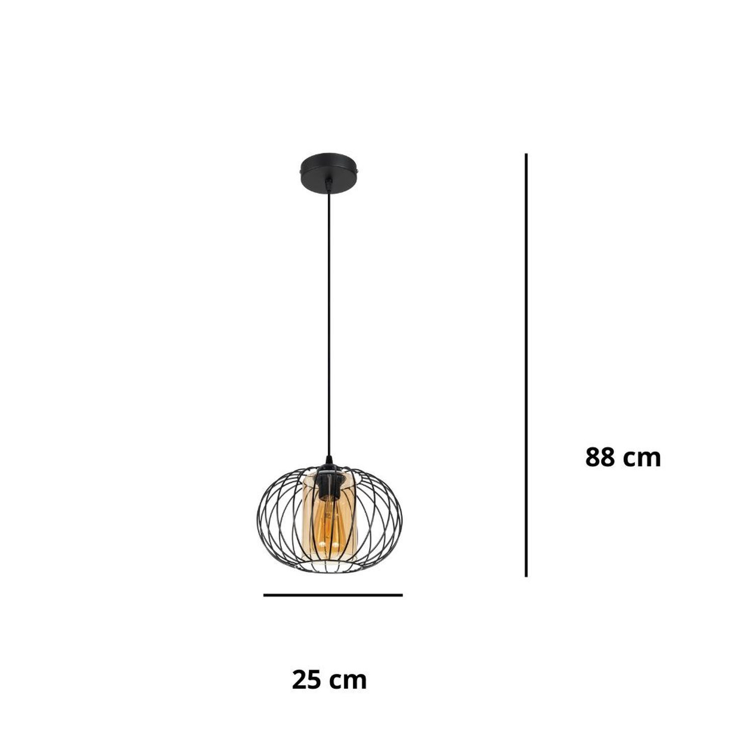 Hängelampe E27 rund Ø25 cm Schwarz Honig blendarm Retro pendant lamp, drahtkage, schwarz, E27-glühbirne, deckenleuchte