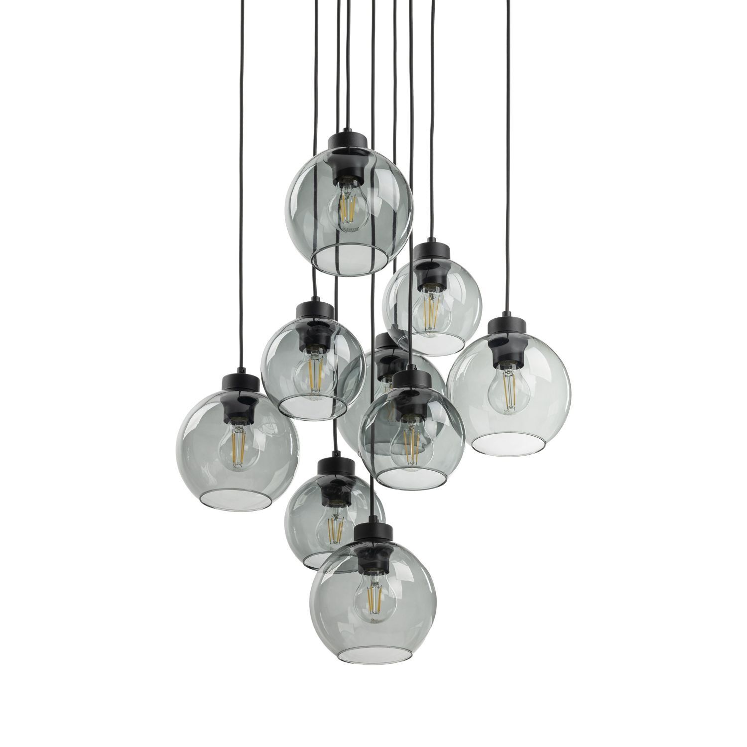 Suspension verre fumé métal H : max. 140 cm 9x E27