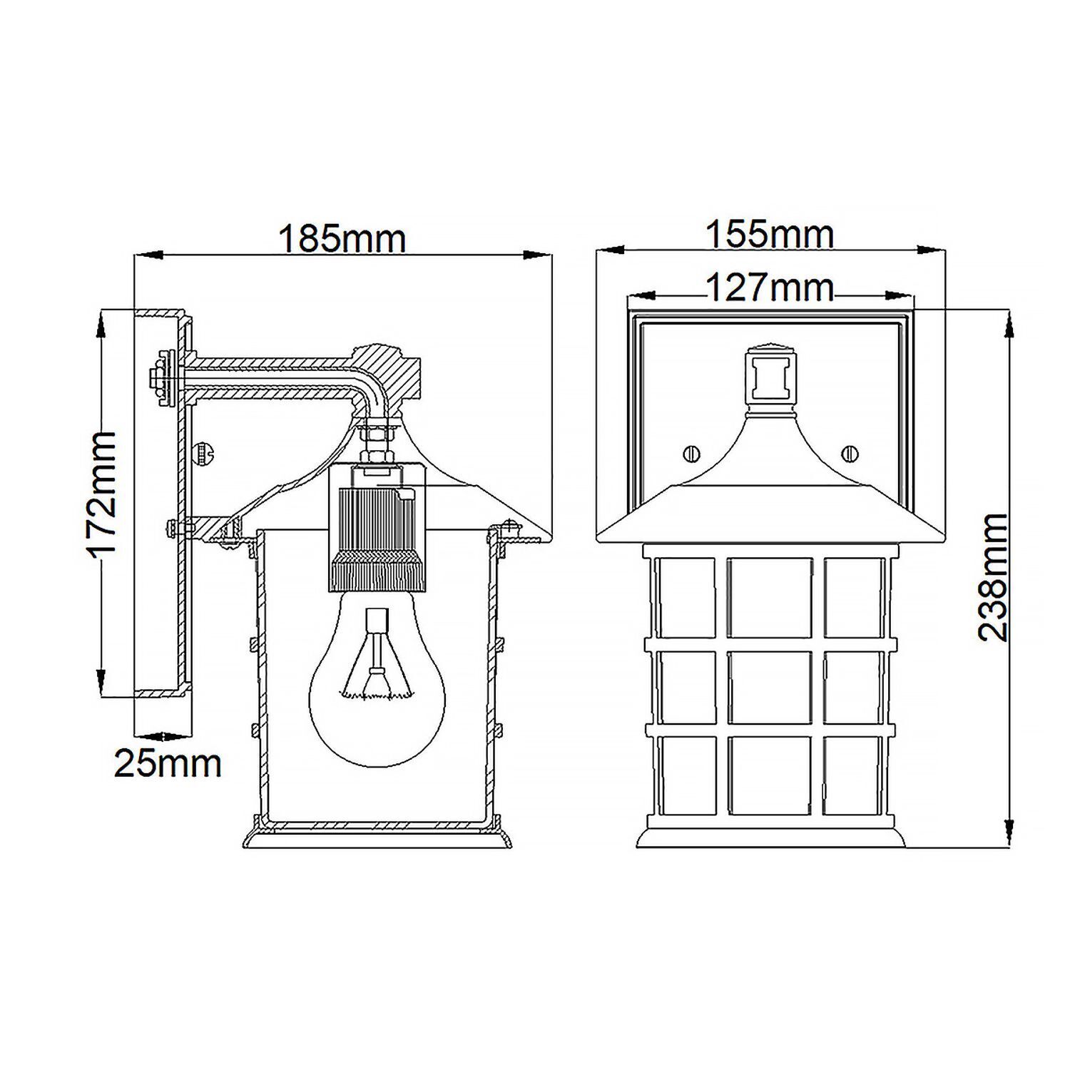 Wandlampe, Industriell, Glühlampe, Diagramm, Maße