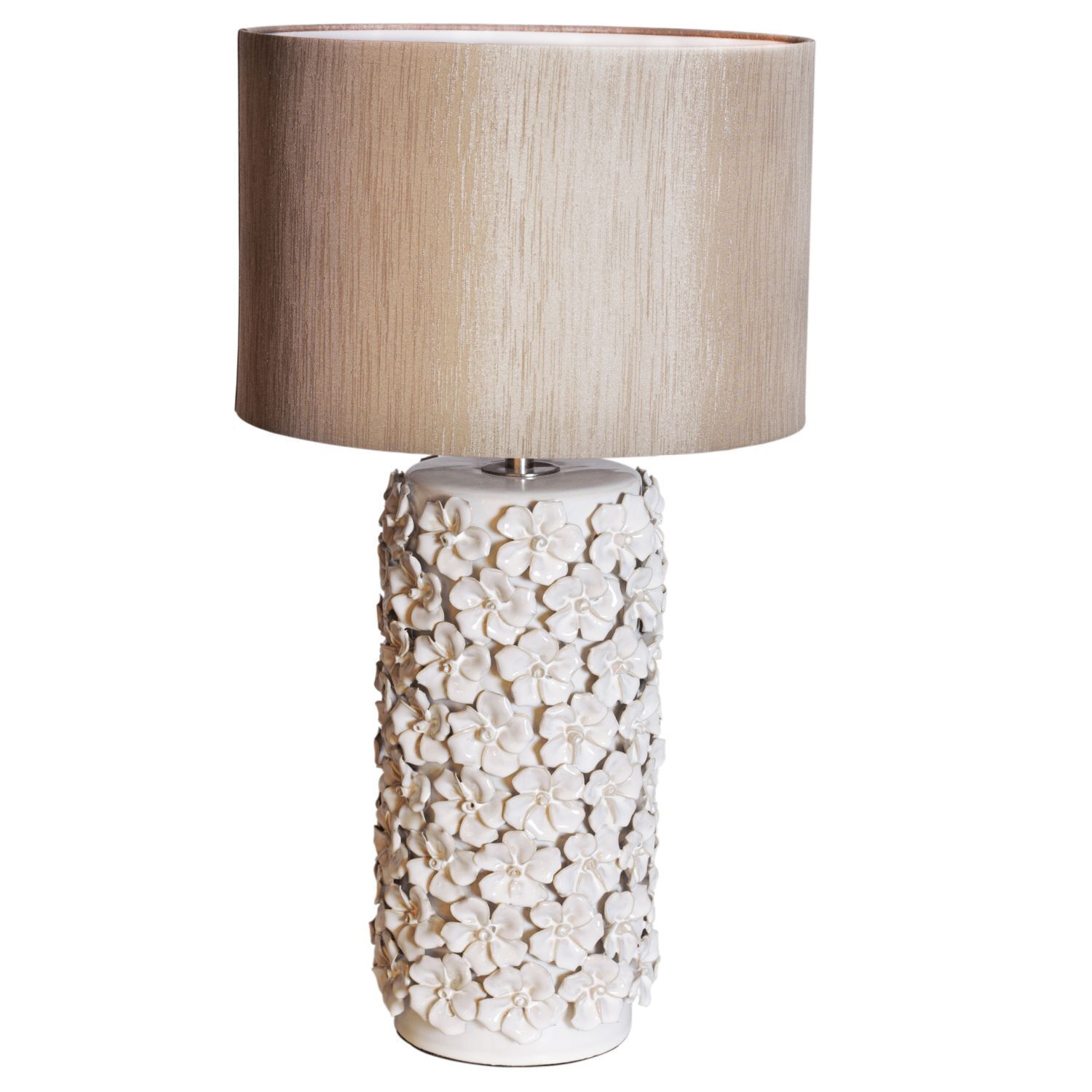 Lampe de table céramique tissu 54,5 cm de haut Beige E27 Floral Lampe, Tischlampe