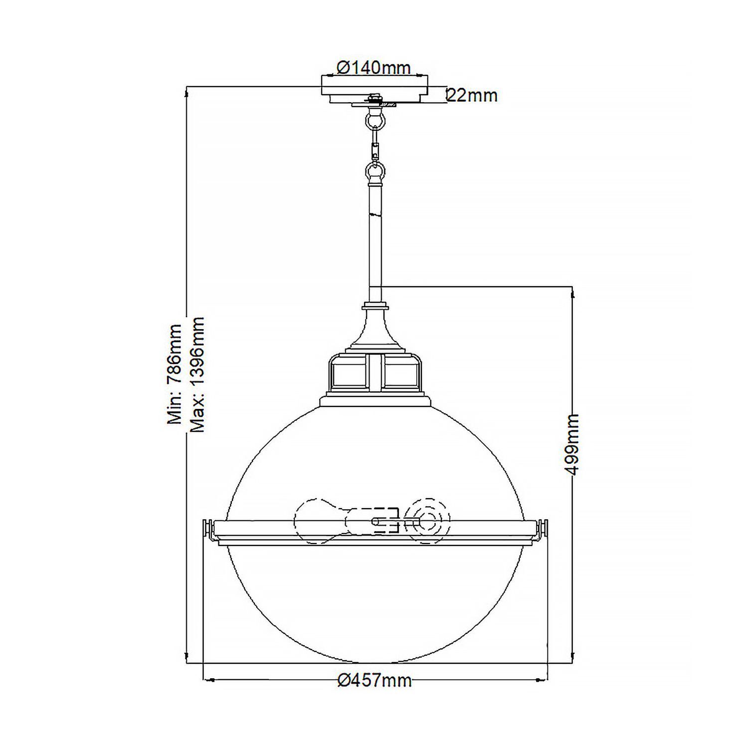 Suspension ronde Ø 45,7 cm métal verre 3x E27 Suspension ronde Ø 45,7 cm métal verre 3x E27