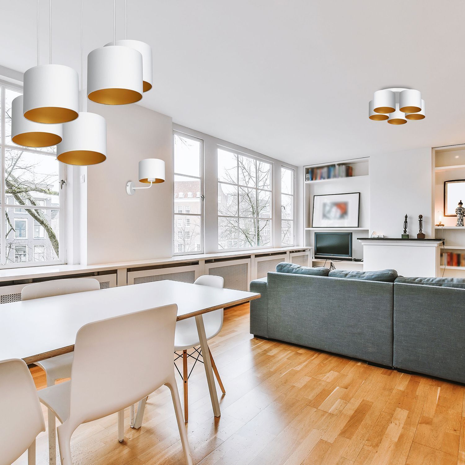 Applique Blanc Or Tissu Métal E27 H:24 cm faible éblouissement Speisesaal, Esstisch, Tisch, Innenarchitektur, Inneneinrichtung