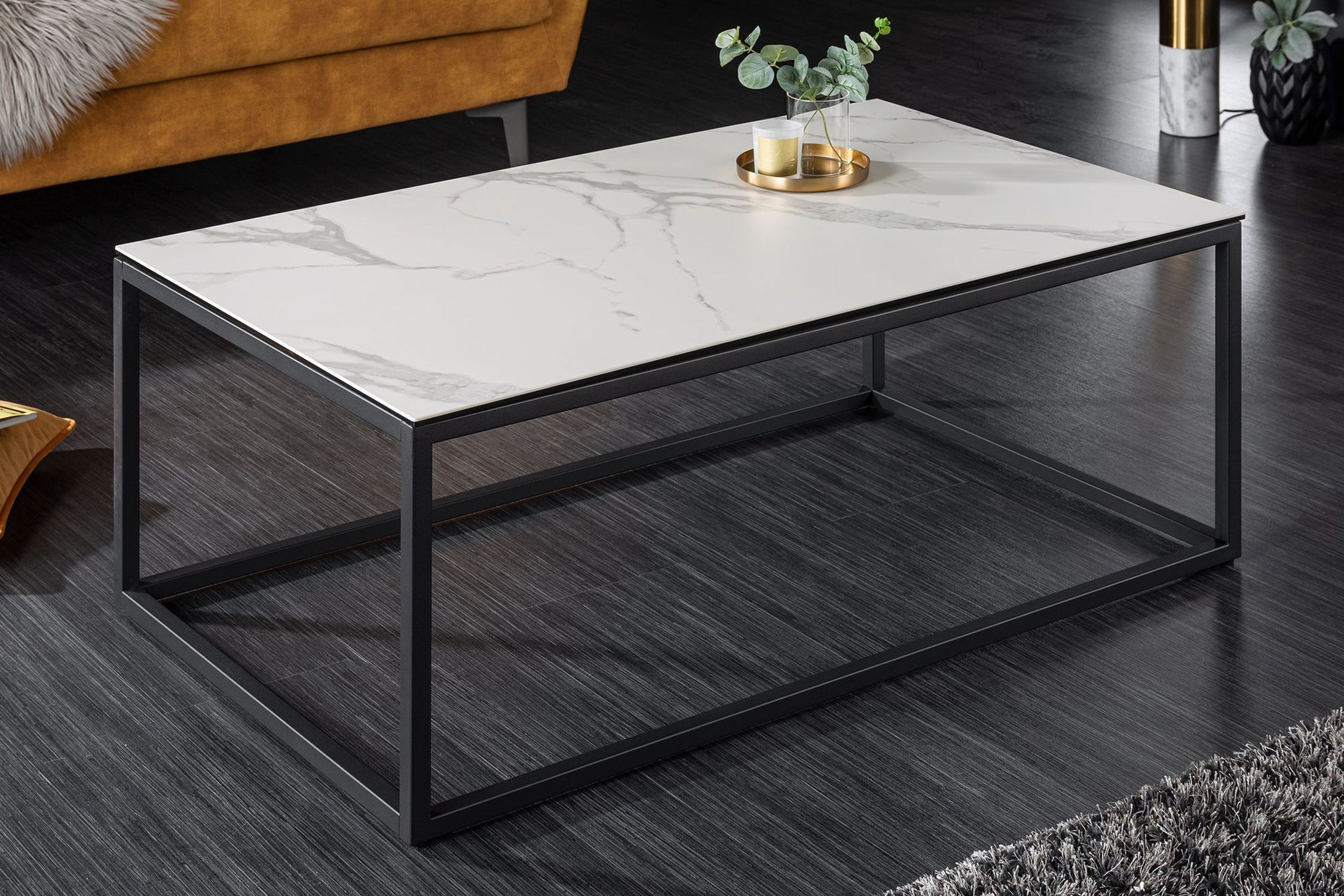 Table basse en céramique blanche aspect marbre noir 100x60 cm Table basse en céramique blanche aspect marbre noir 100x60 cm