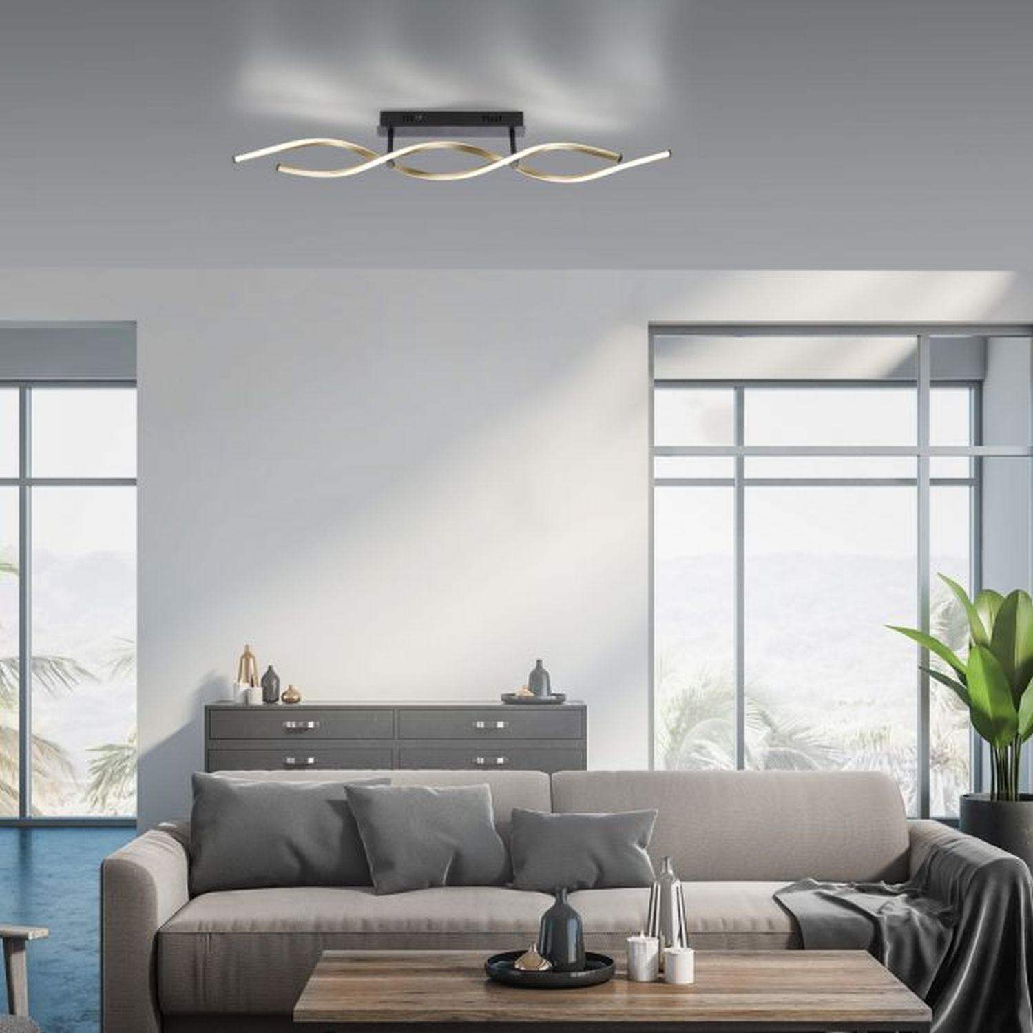 Lampe de plafonnier LED à intensité variable noir laiton 106 cm 3000 K