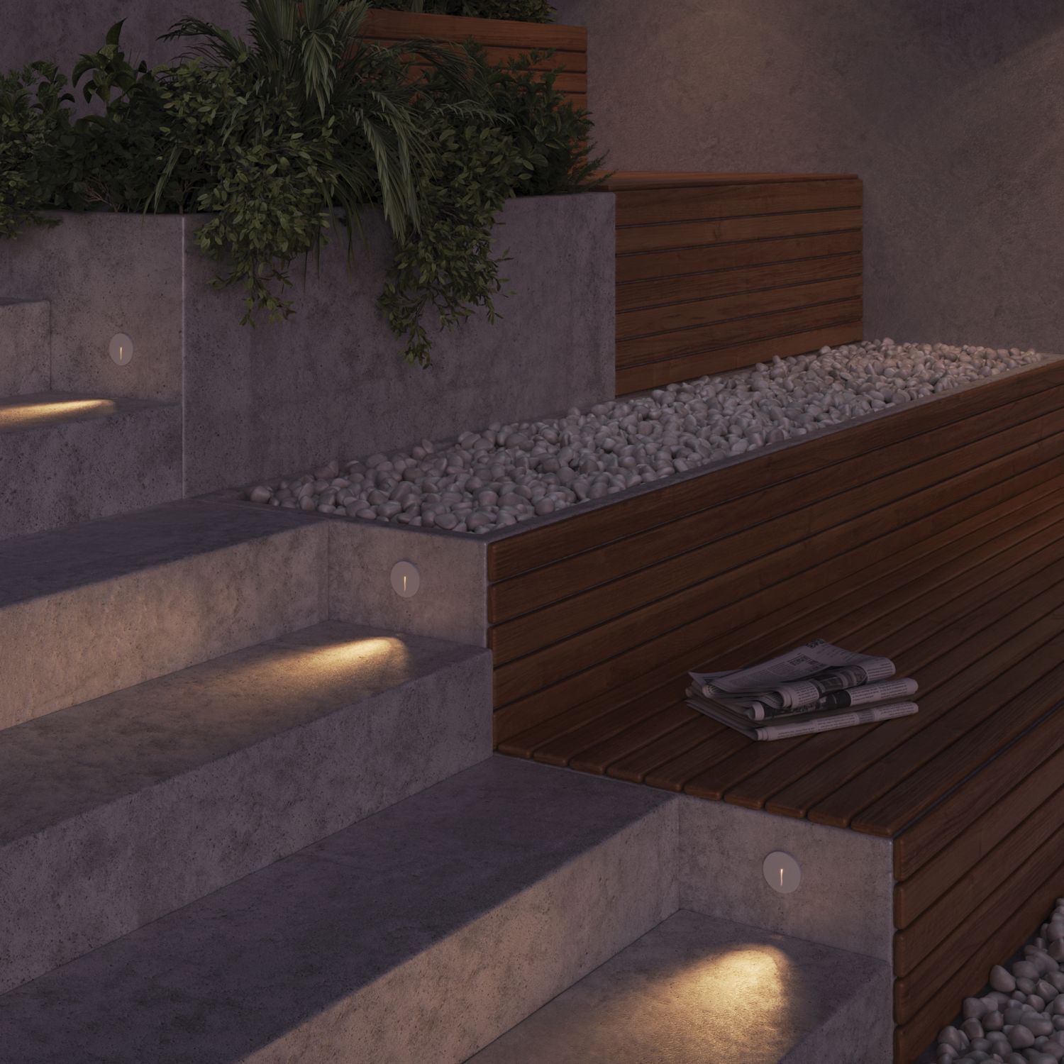 Applique murale LED encastrée Aluminium IP54 ronde Ø 7 cm Blanc Drinnen, Innenarchitektur, Holz, Topfpflanze, Treppe