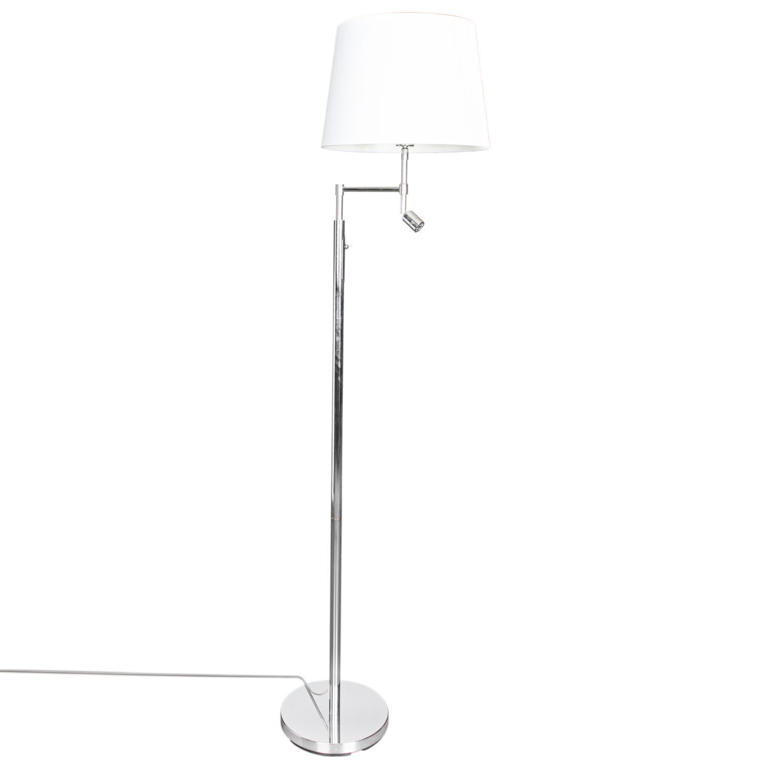 Lampadaire avec bras de lecture 157cm chrome blanc E27 LED tissu métal