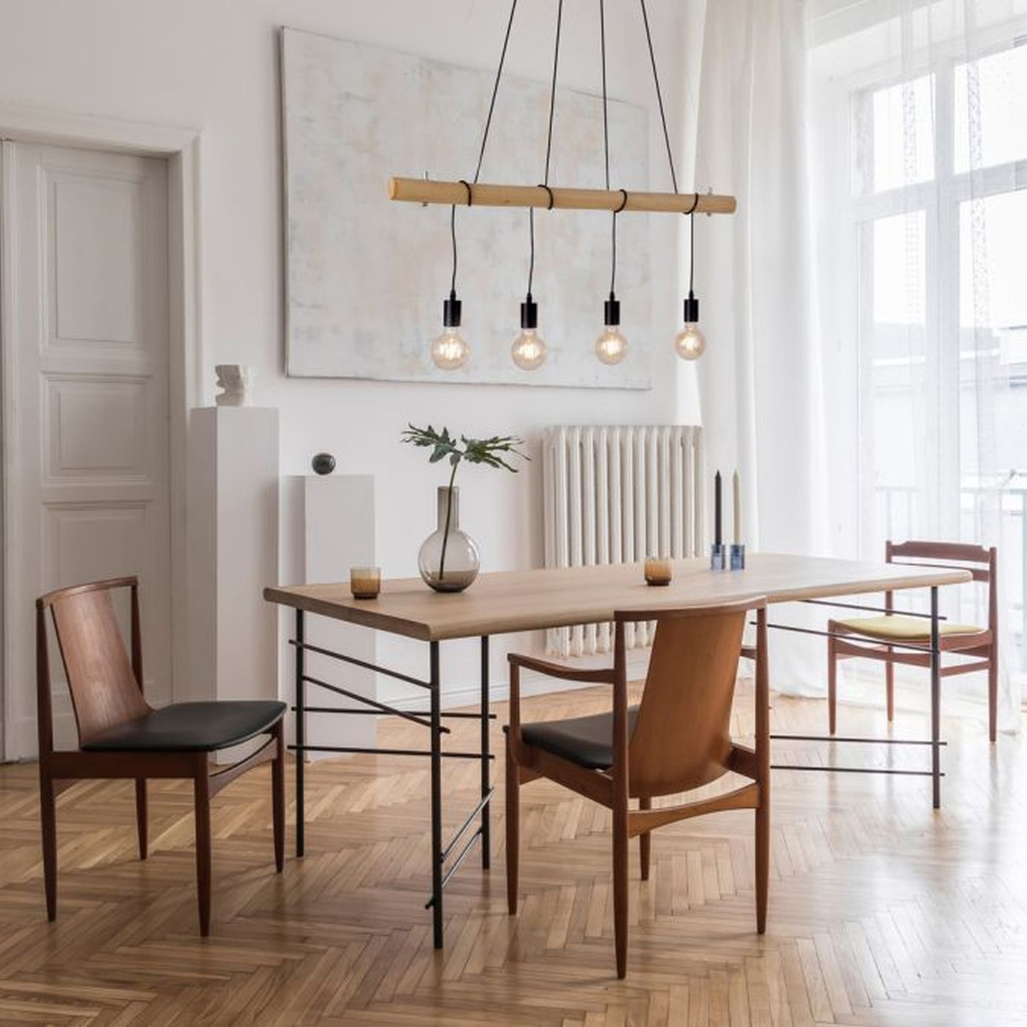 Suspension longue poutre en bois 100 cm incl E27 2700 K