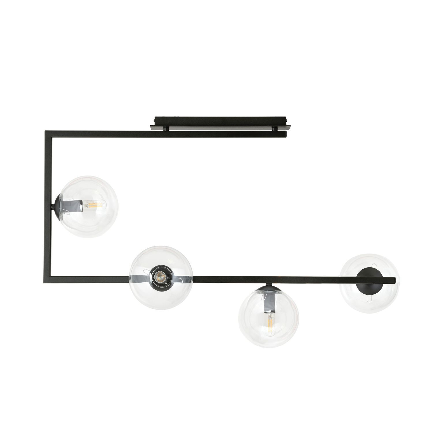 Plafonnier verre métal 83 cm de long noir E14 4 flammes