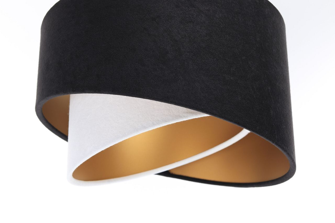 Lampe à suspendre noir blanc or 3-flamme E27 abat-jour en tissu