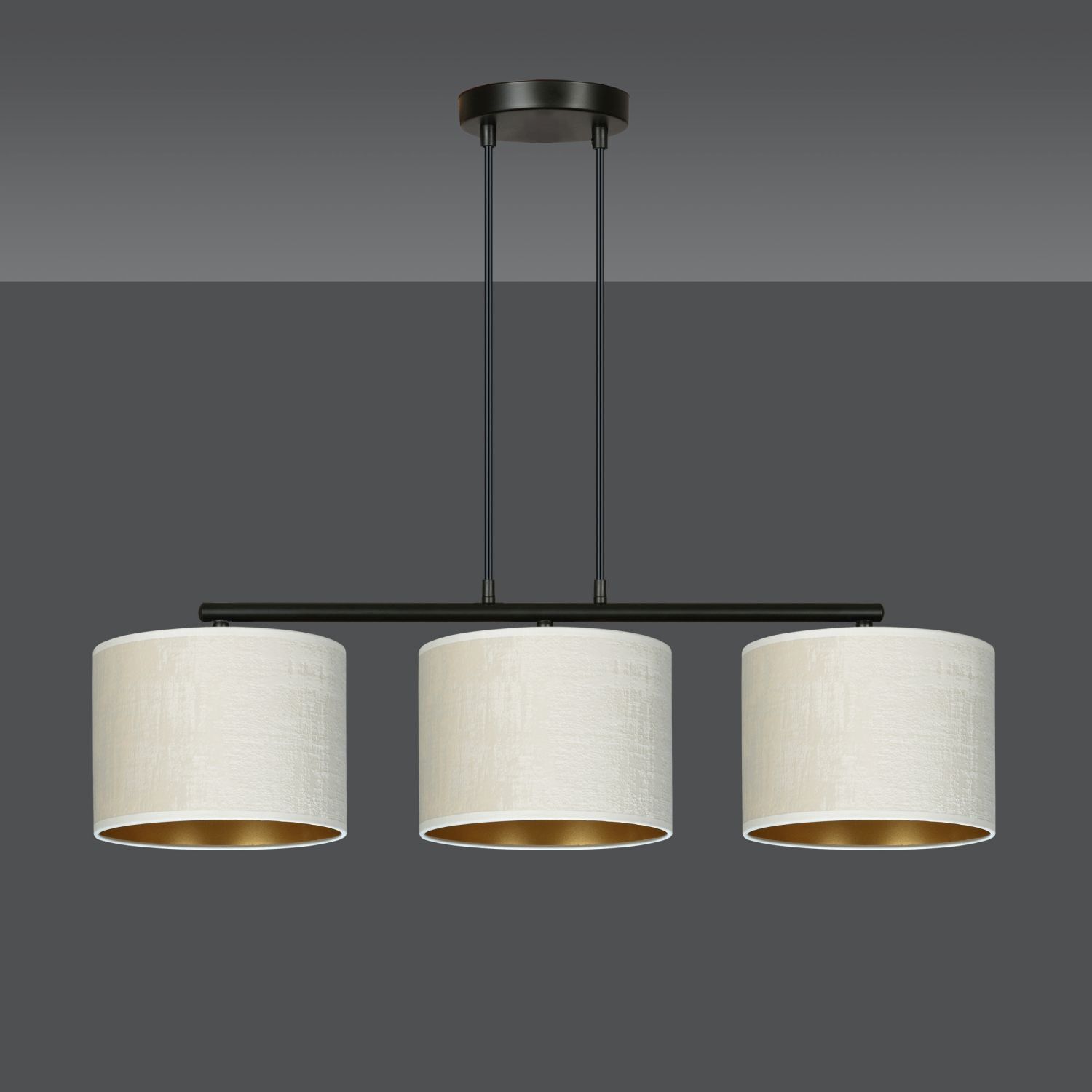 Lampe à suspendre tissu métal L : 72 cm noir blanc or 3x E27