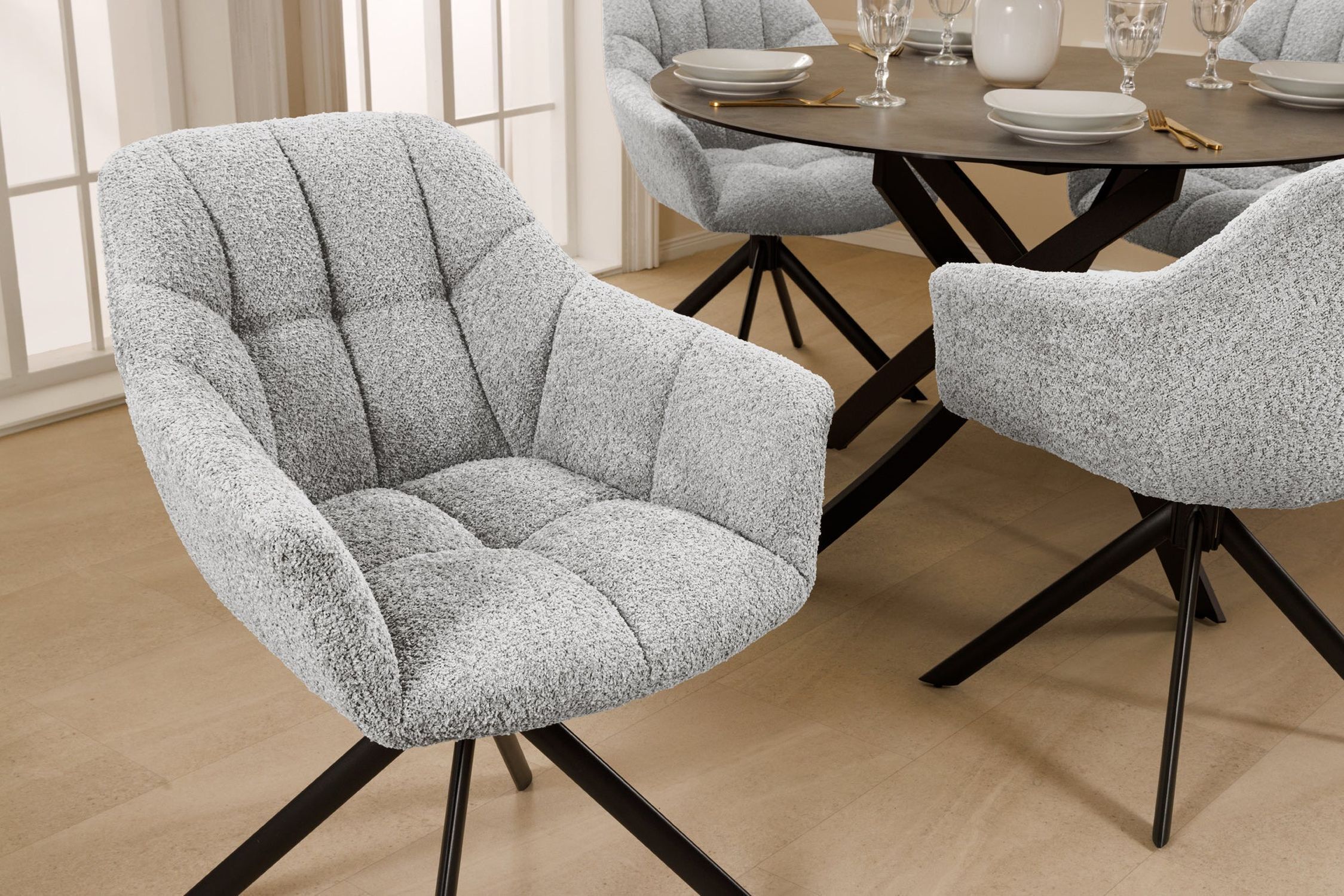 Chaise de bureau sans roulettes Gris Noir Bouclé Métal Rétro Moebel, Stuhl