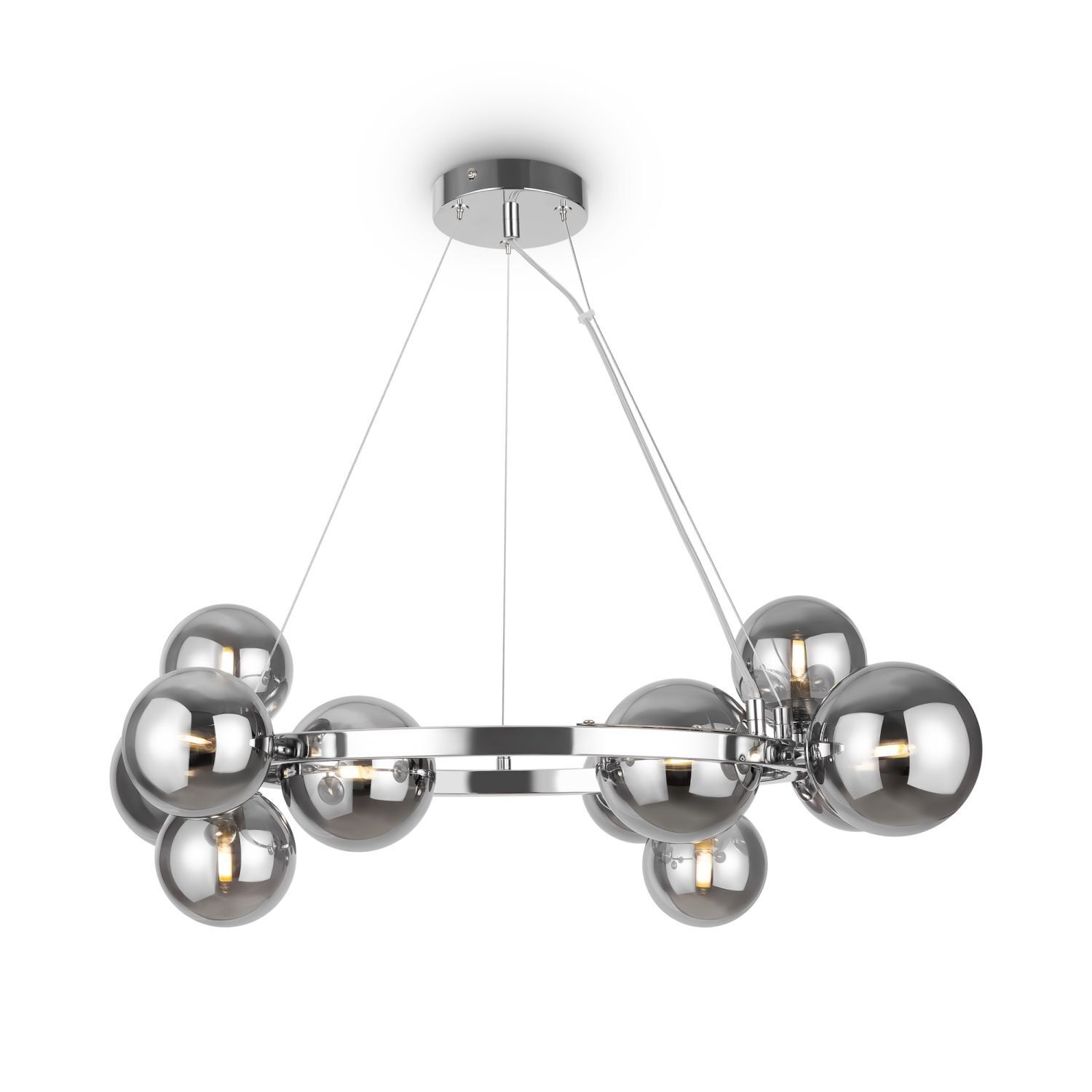 Suspension métal verre fumé G9 L : 67 cm Abat-jour sphérique