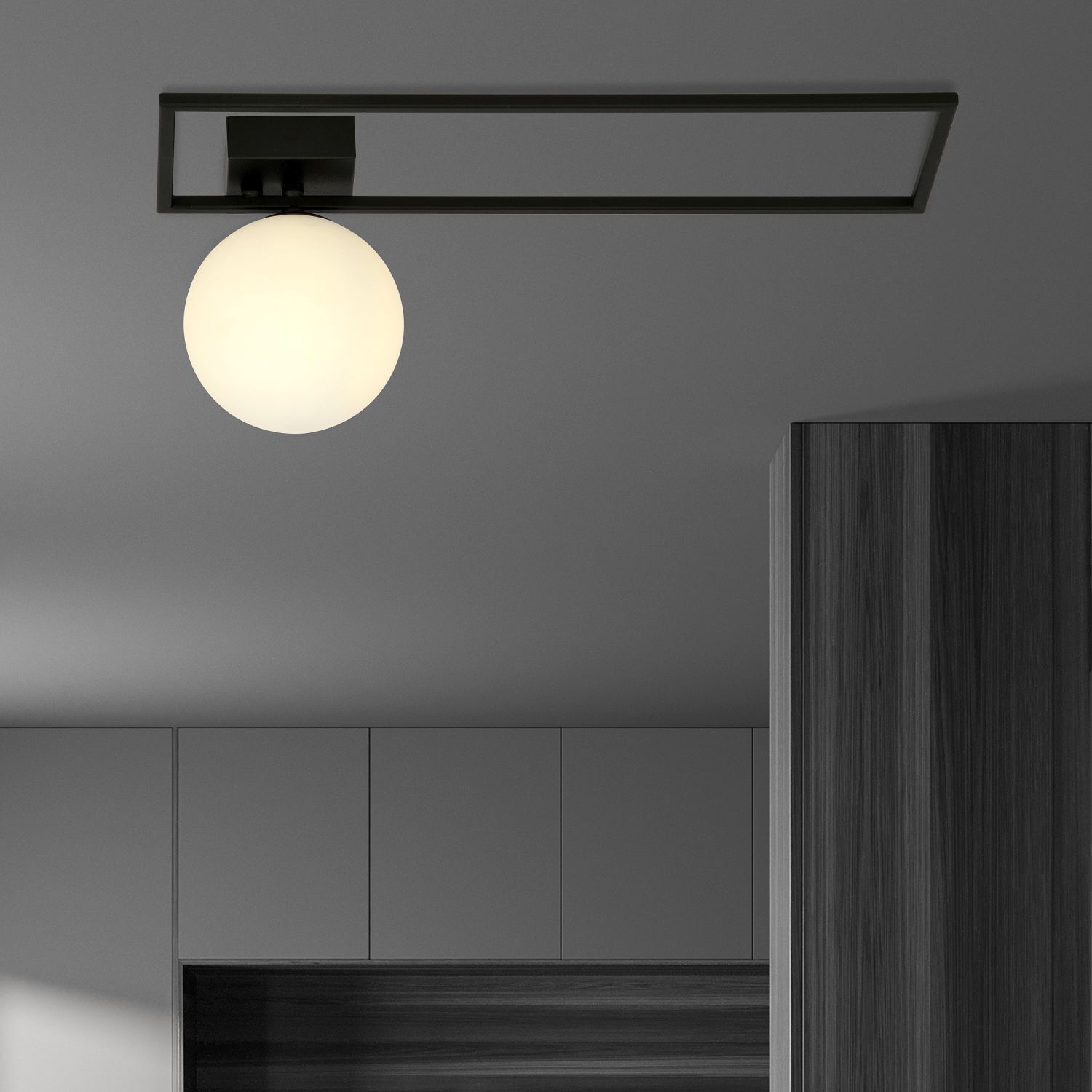 Plafonnier Métal Verre L : 50 cm Noir Blanc E14 Moderne