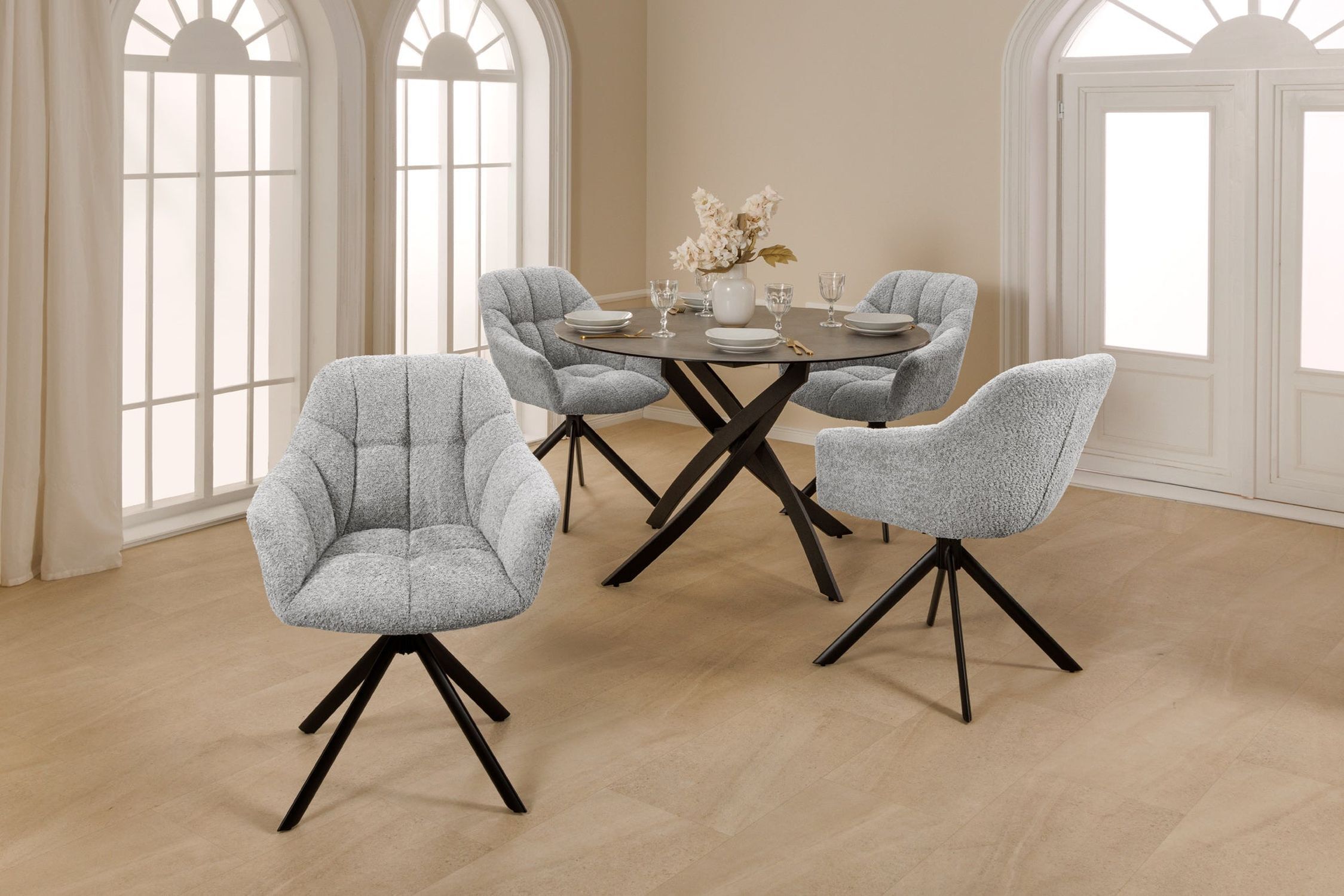 Chaise de bureau sans roulettes Gris Noir Bouclé Métal Rétro Moebel, Tabelle, Esstisch, Esszimmer, Tischplatte