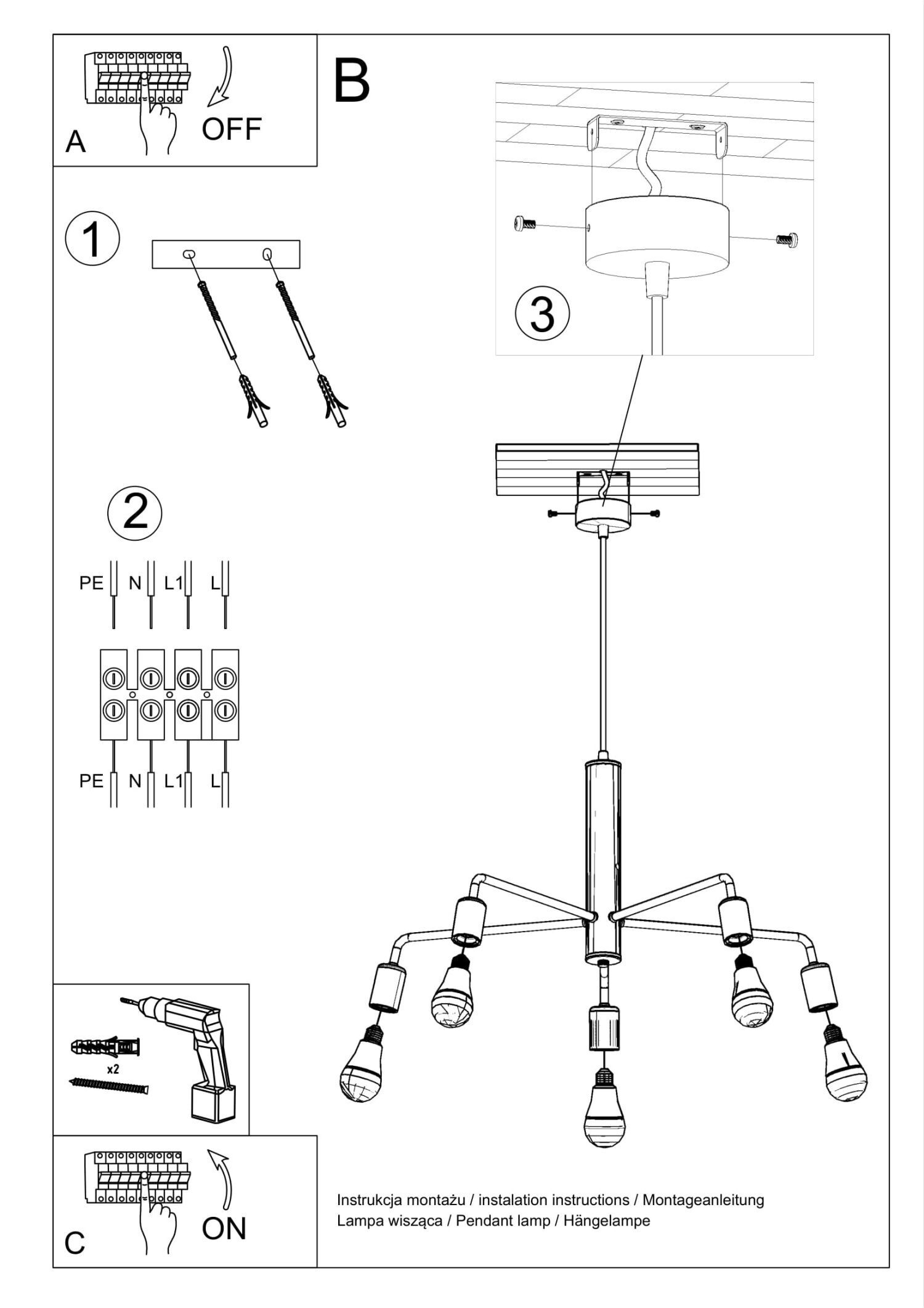 Lampe à suspendre noire Ø 60 cm Rétro 5 flammes E27