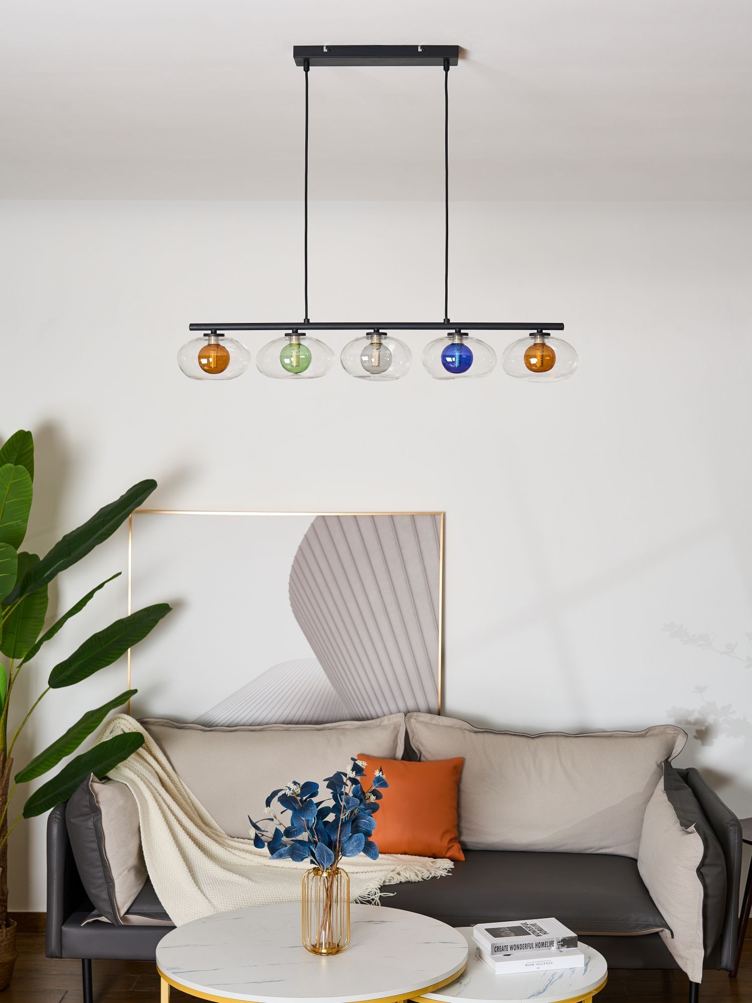 Lampe à suspendre verre soufflé multicolore 98 cm G9 5-flmg décoratif