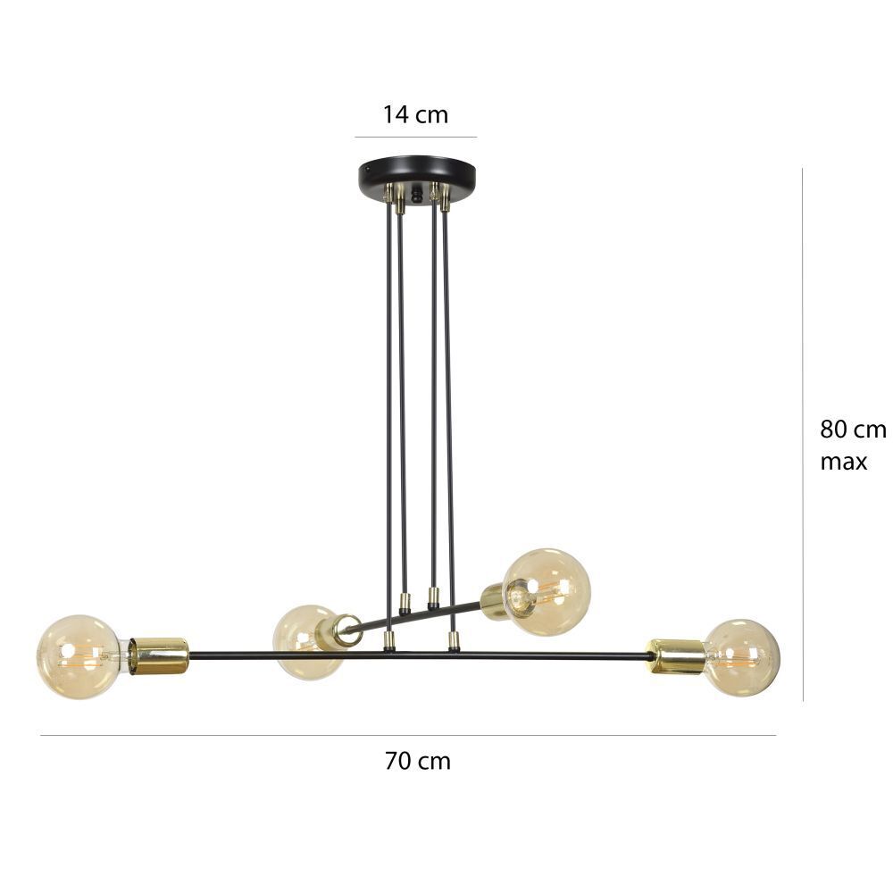 Lampe à suspendre noire or réglable 4x E27 Table de salle à manger