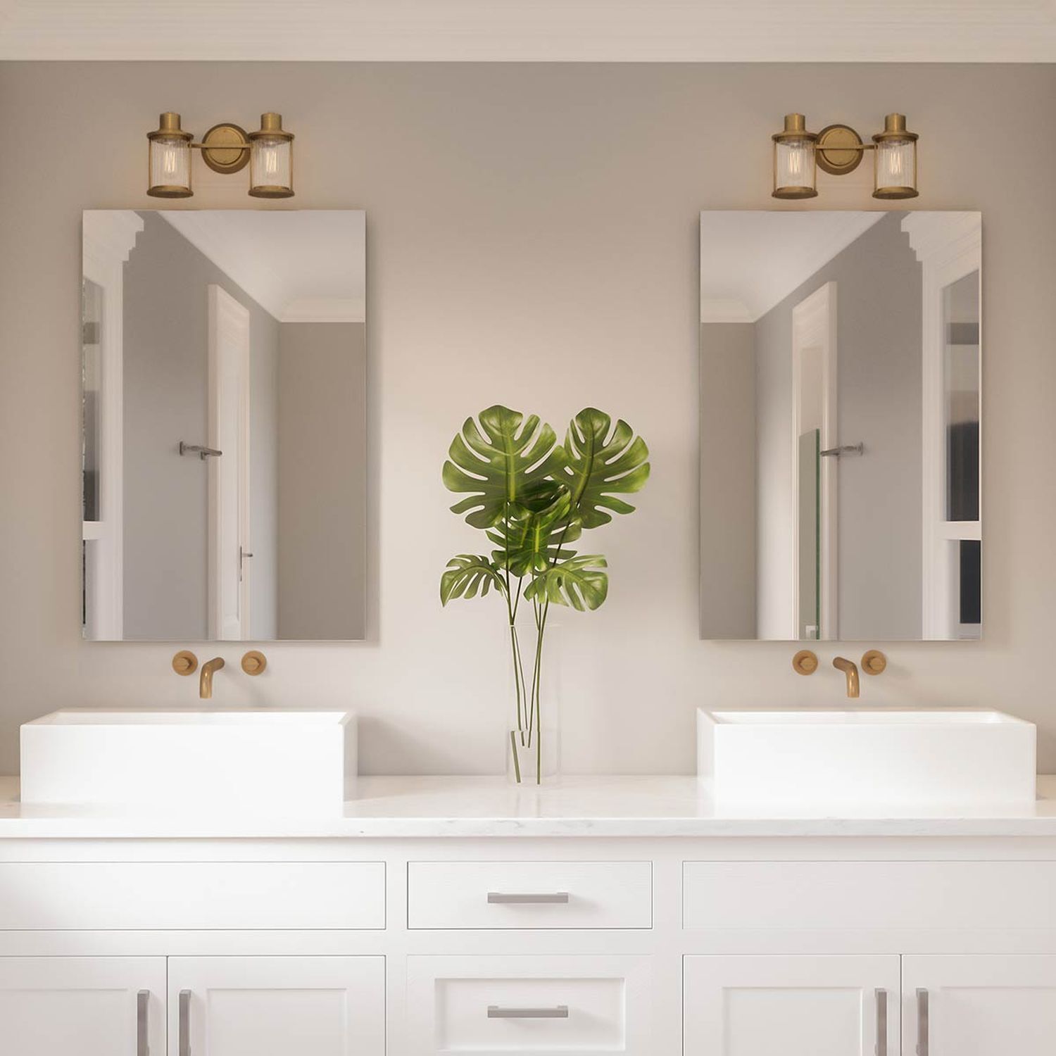 Applique salle de bain vintage IP44 L : 38,1 cm métal verre 2x E27 Sinken, Waschbeckenhahn, Pflanze