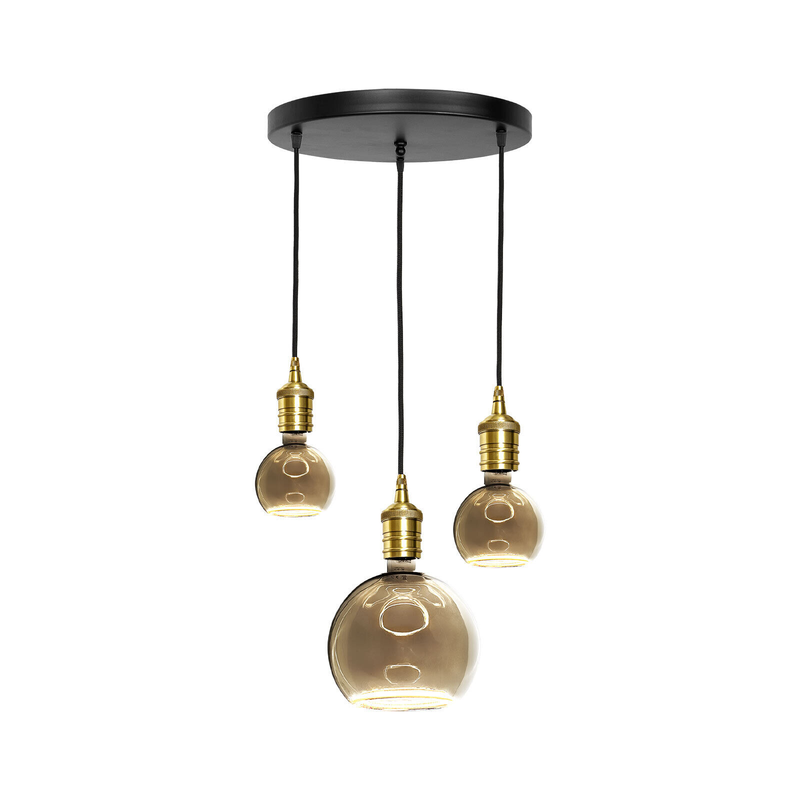 Lampe à suspendre 3 flammes noir laiton fer Ø 40 cm pour E27