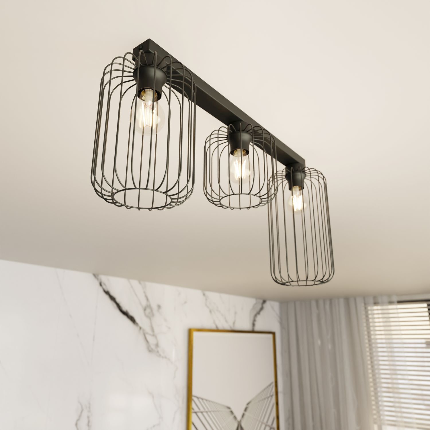 Plafonnier filaire Retro noir métal E27 60 cm de long