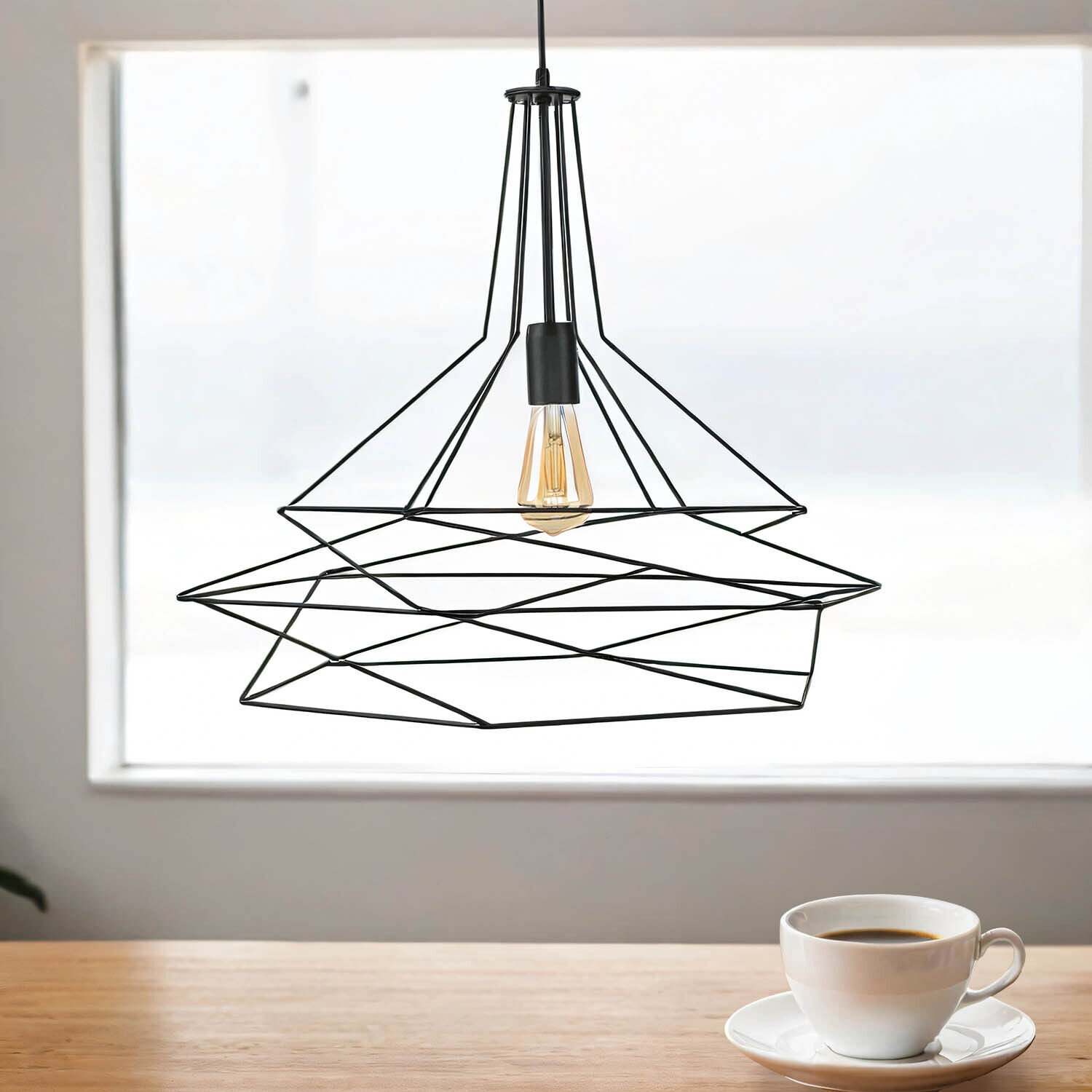 Suspension fil noir géométrique table à manger Leuchter, Lampe, Tasse