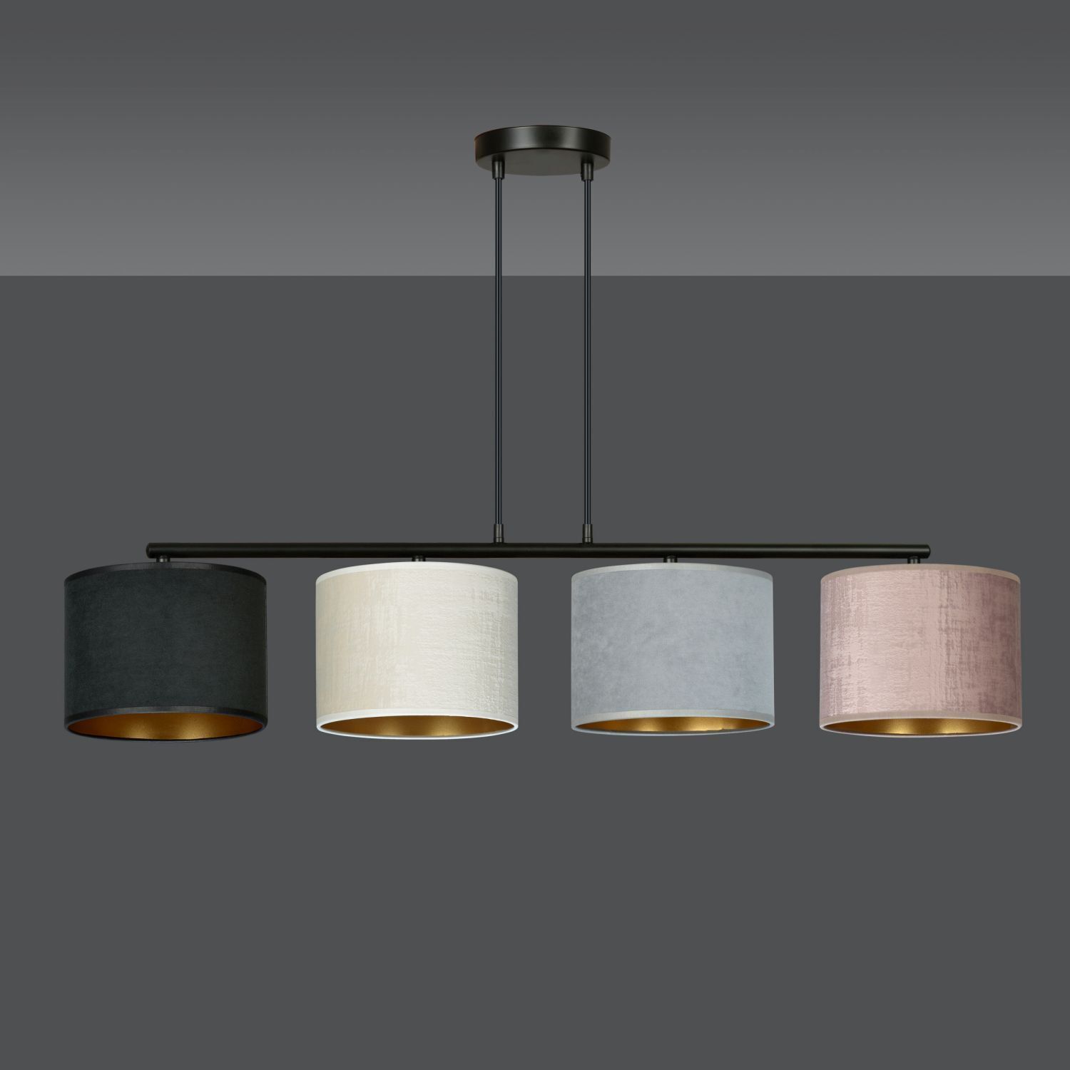 haengelampe-pendelleuchte-gold-wohnzimmerlampe-cyril-4x-e27-bis-15w-schwarz-grau-rosa-weiss-gold-le111045-04 Lampenschirm, Deckenleuchte, 4-lichter, Stoffschirm, Farbenmix
