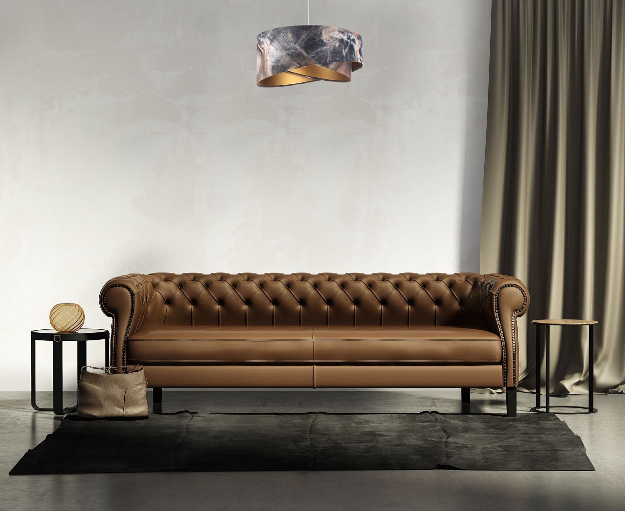 Pendelleuchte Grau Gold E27 rund D: 50 cm E27 Stoffschirm Couch, Mobiliar, Innenarchitektur, Lampe, Teppich